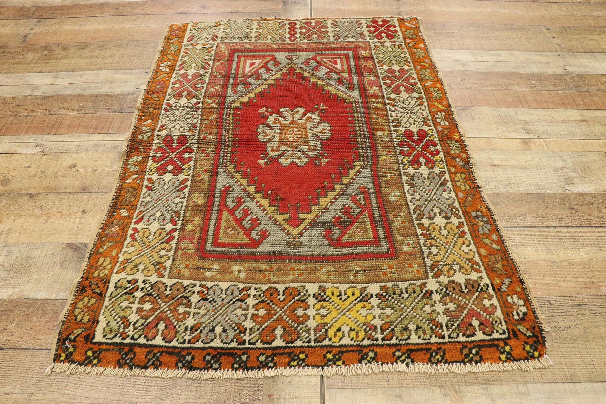 Distressed Vintage Turkish Oushak Rug with Rustic Northwestern Style For Sale 1