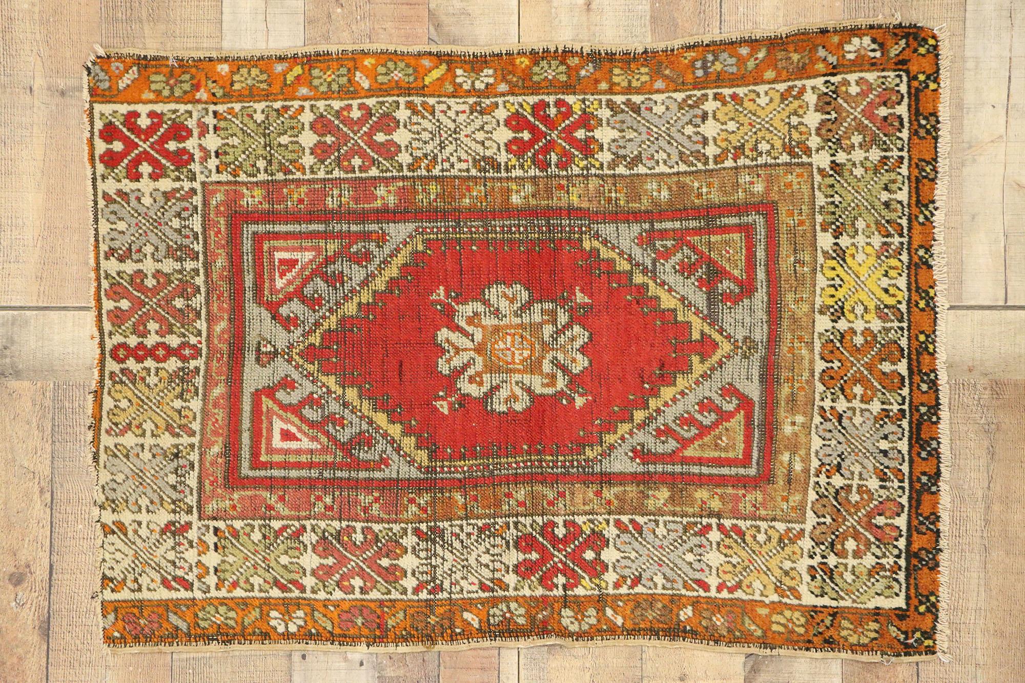 Distressed Vintage Turkish Oushak Rug with Rustic Northwestern Style For Sale 2