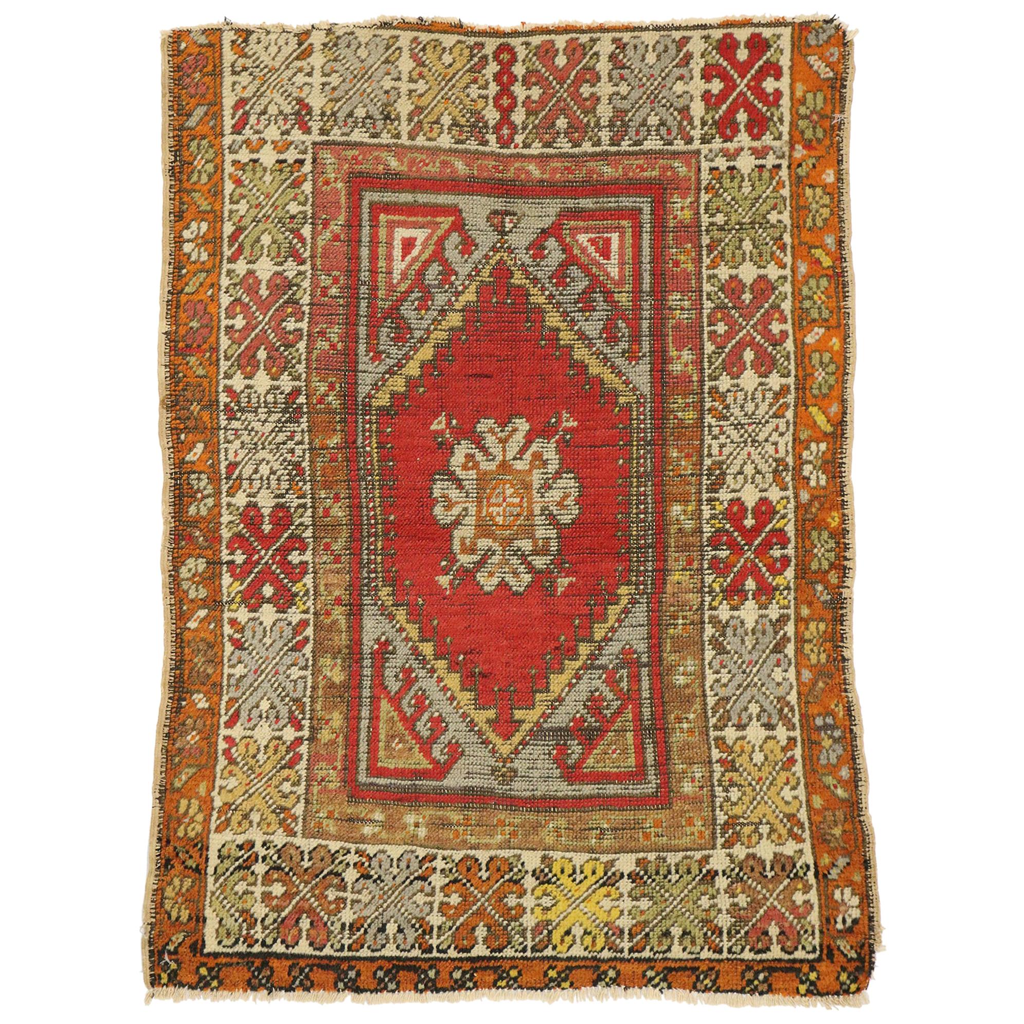 Distressed Vintage Turkish Oushak Rug with Rustic Northwestern Style