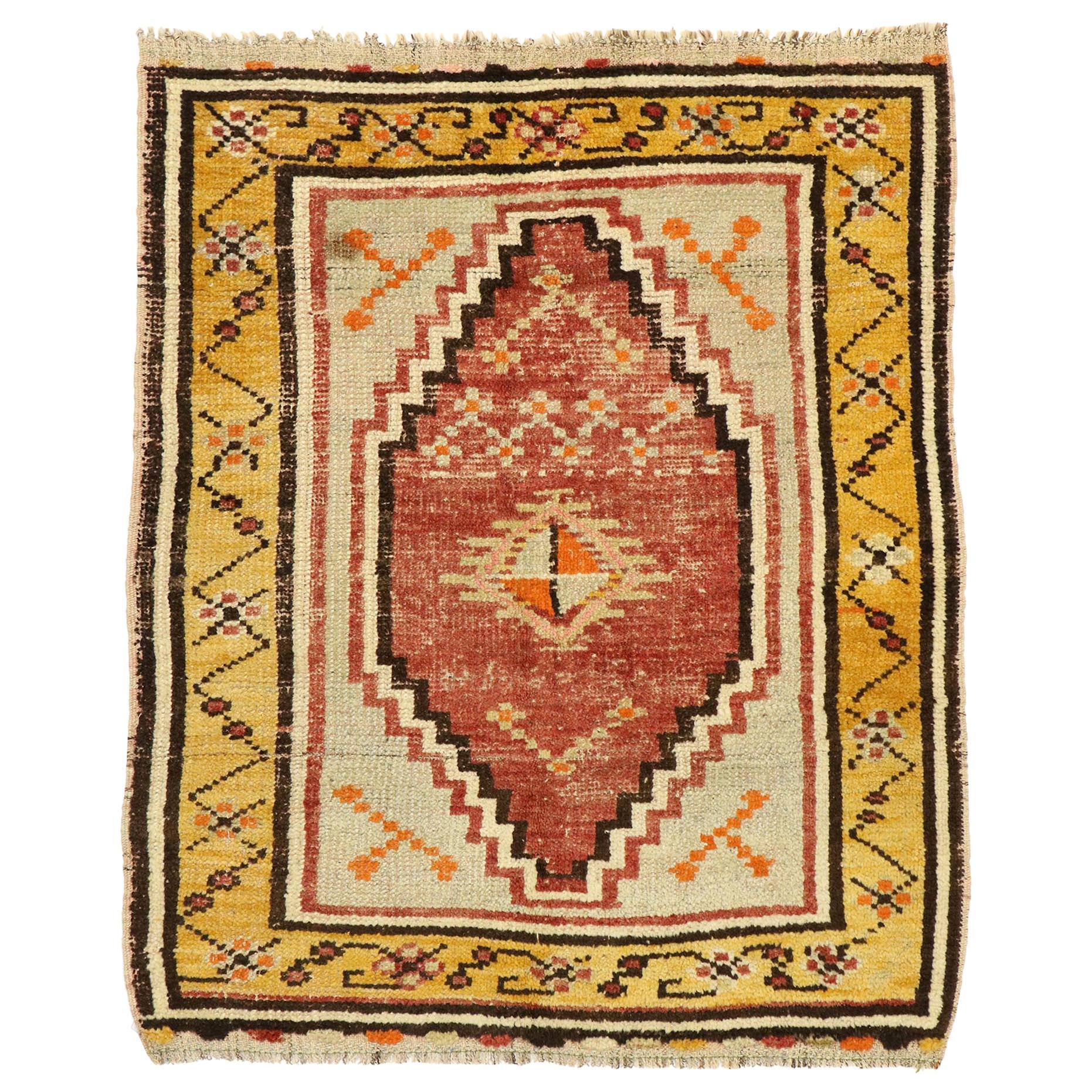 Distressed Vintage Turkish Oushak Rug with Rustic Pacific Northwest Style For Sale