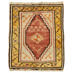 Türkischer Oushak-Teppich im Vintage-Stil im rustikalen, pazifischen Nordwest-Stil, im Used-Stil