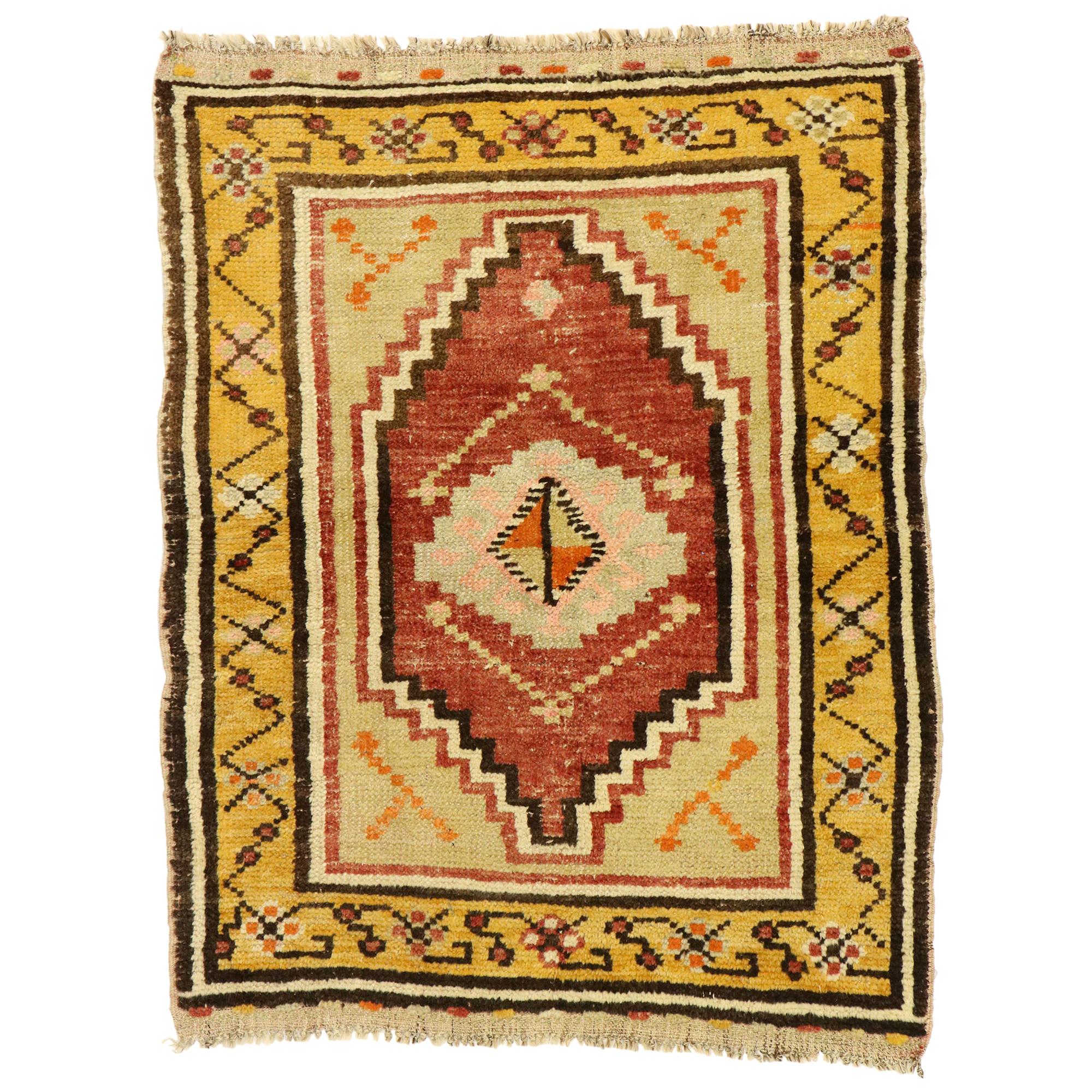 Distressed Vintage Turkish Oushak Rug with Rustic Pacific Northwest Style For Sale