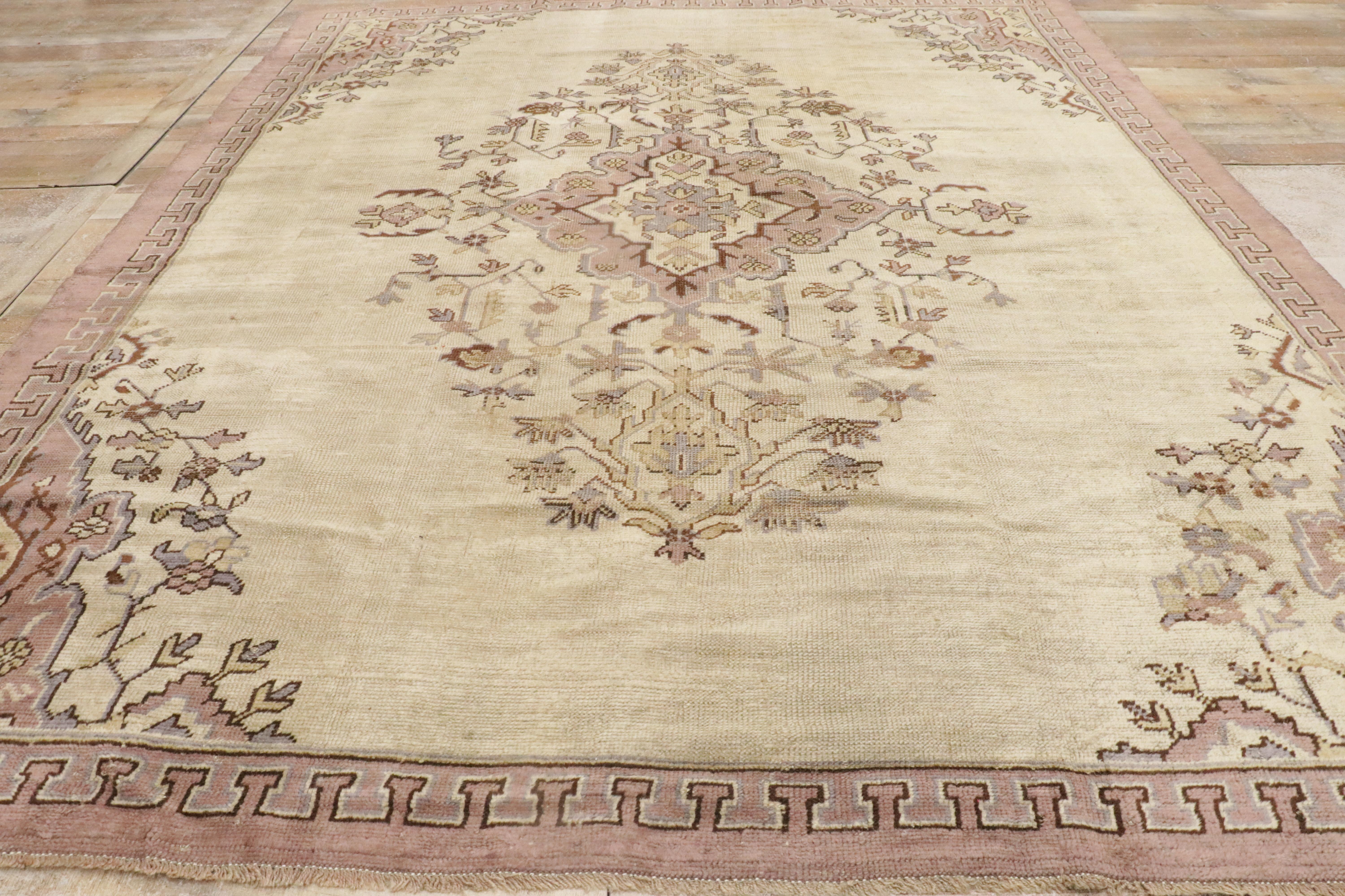 Distressed Vintage Turkish Oushak Rug with Traditional Style For Sale 7