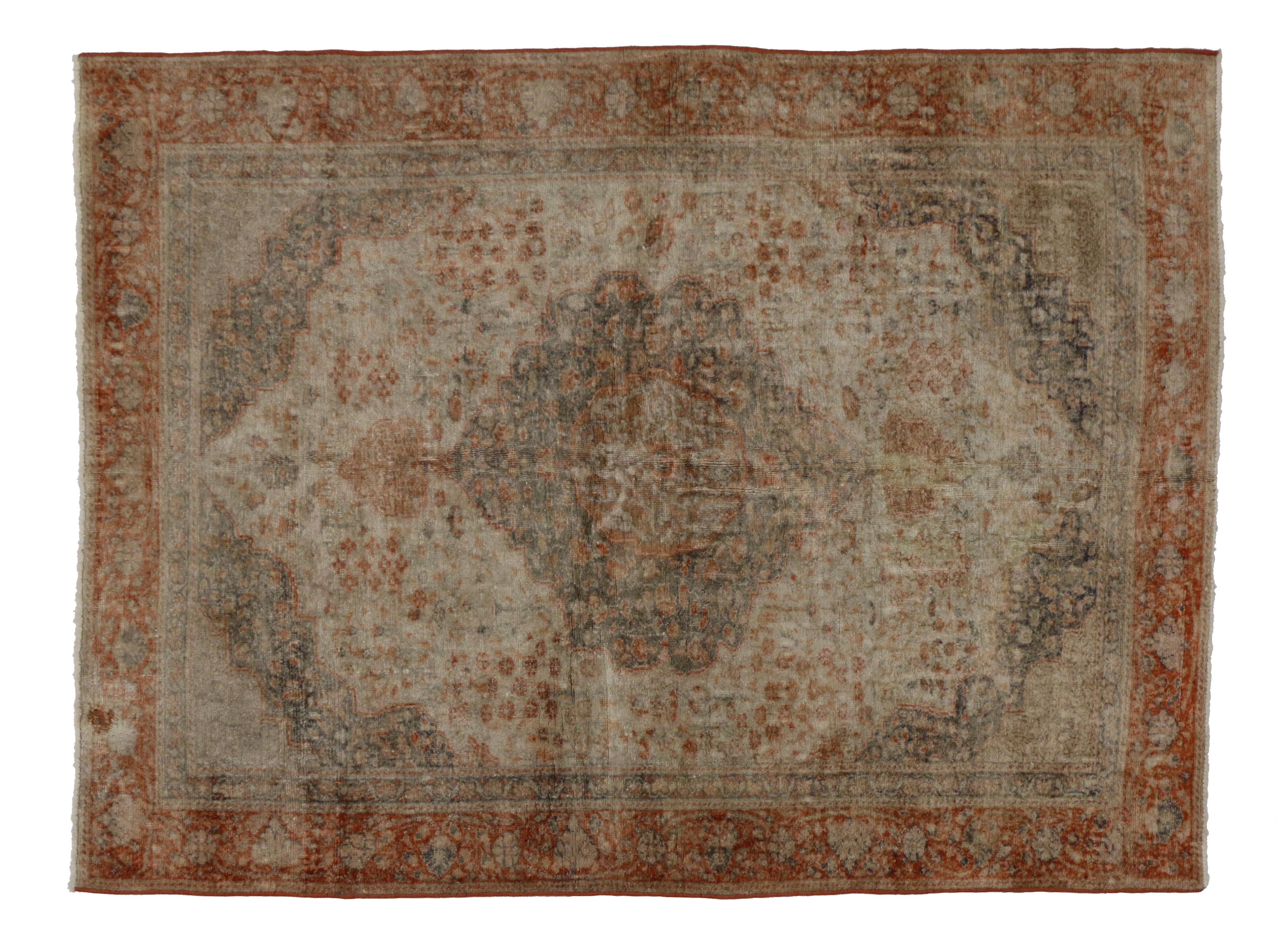 Distressed Vintage Turkish Oushak Rug with Traditional Style, Foyer or Entry Rug In Distressed Condition For Sale In Dallas, TX