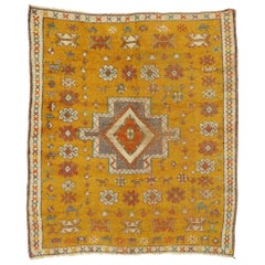 Distressed Vintage Turkish Oushak Rug with Tribal Style