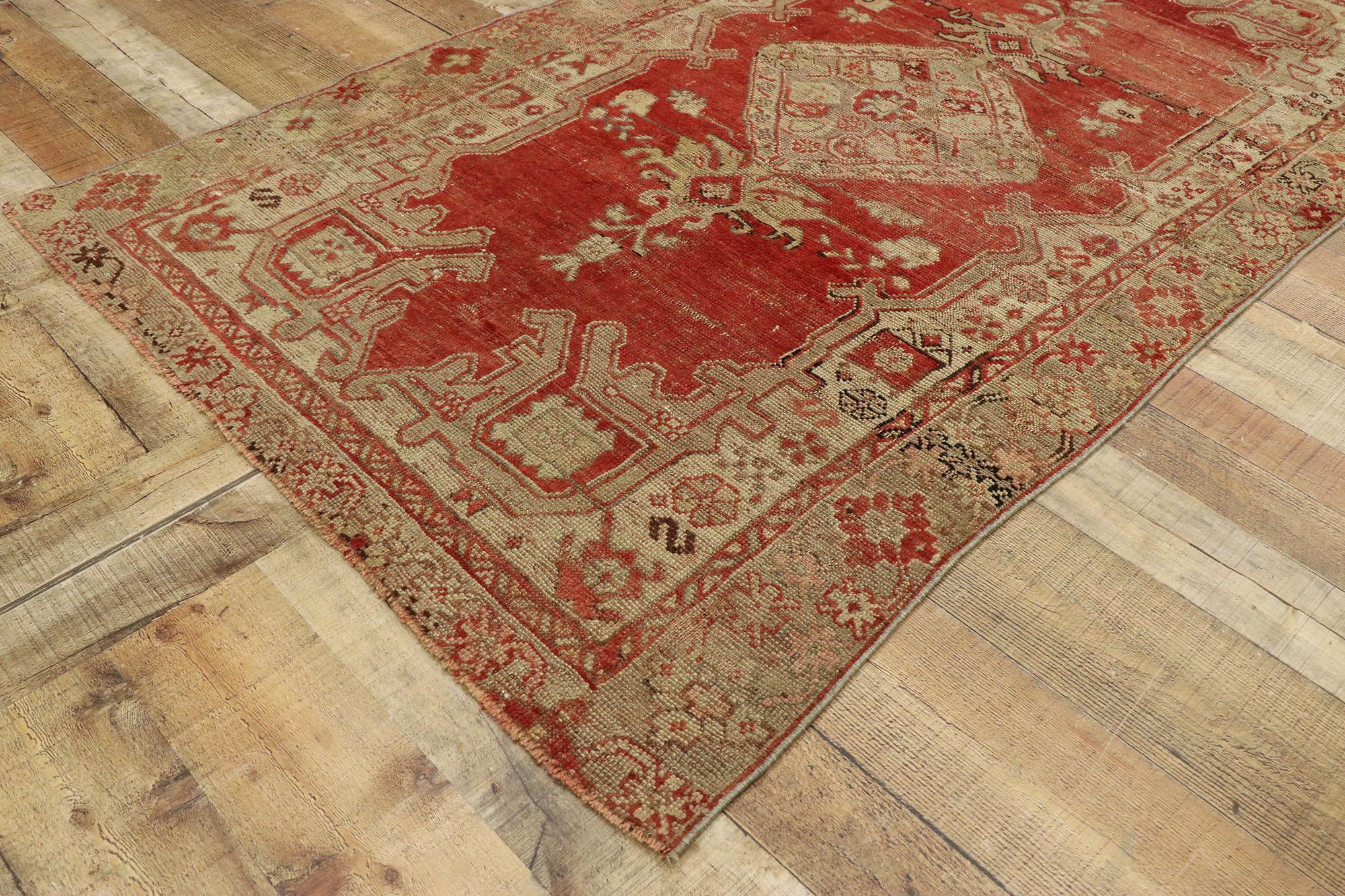 Wool Distressed Vintage Turkish Oushak Rug with Warm Rustic Italian Style For Sale