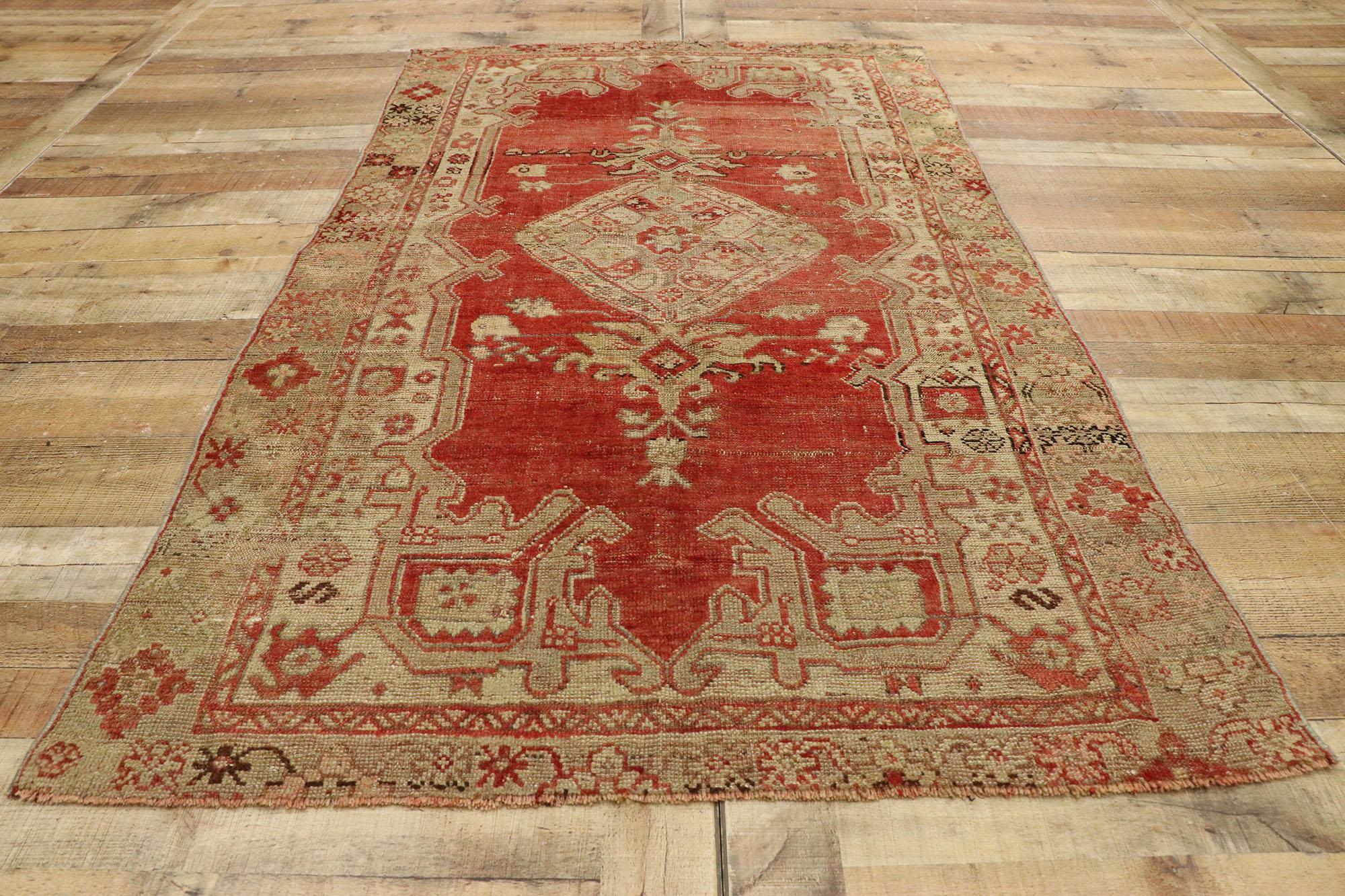Distressed Vintage Turkish Oushak Rug with Warm Rustic Italian Style For Sale 2