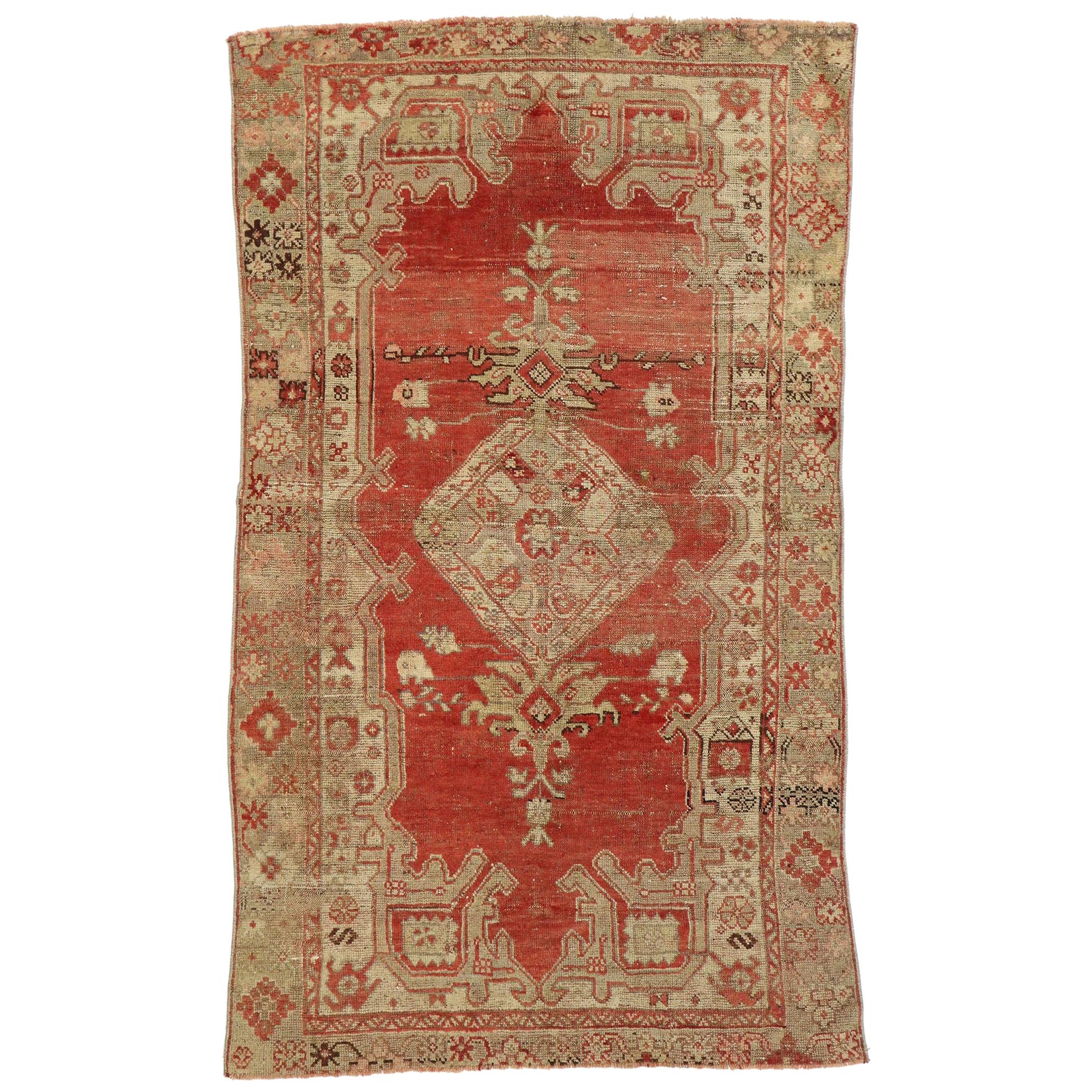 Distressed Vintage Turkish Oushak Rug with Warm Rustic Italian Style For Sale