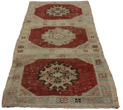 Distressed Vintage Turkish Oushak Runner, Entry or Foyer Rug with Rustic Style