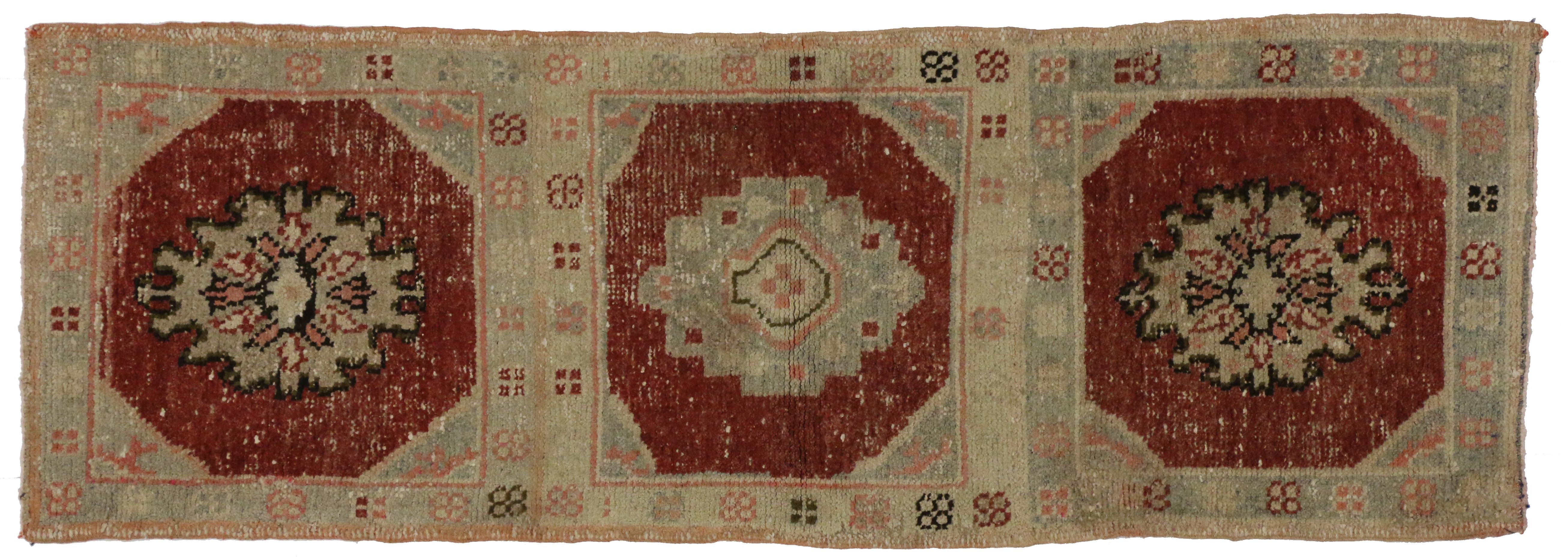 Distressed Vintage Turkish Oushak Runner, Entry or Foyer Rug with Rustic Style In Distressed Condition For Sale In Dallas, TX