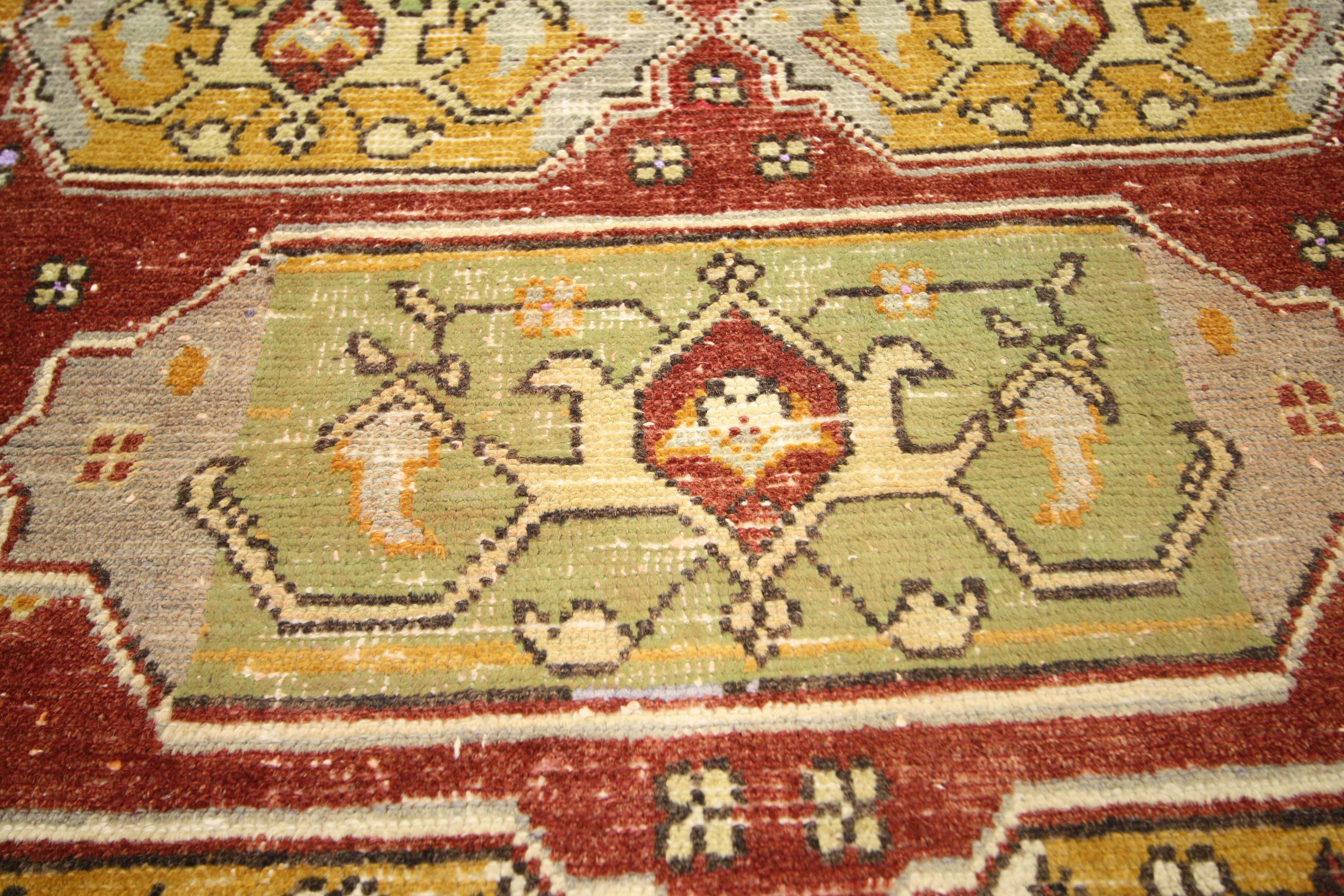 Distressed Vintage Turkish Oushak Runner In Distressed Condition For Sale In Dallas, TX