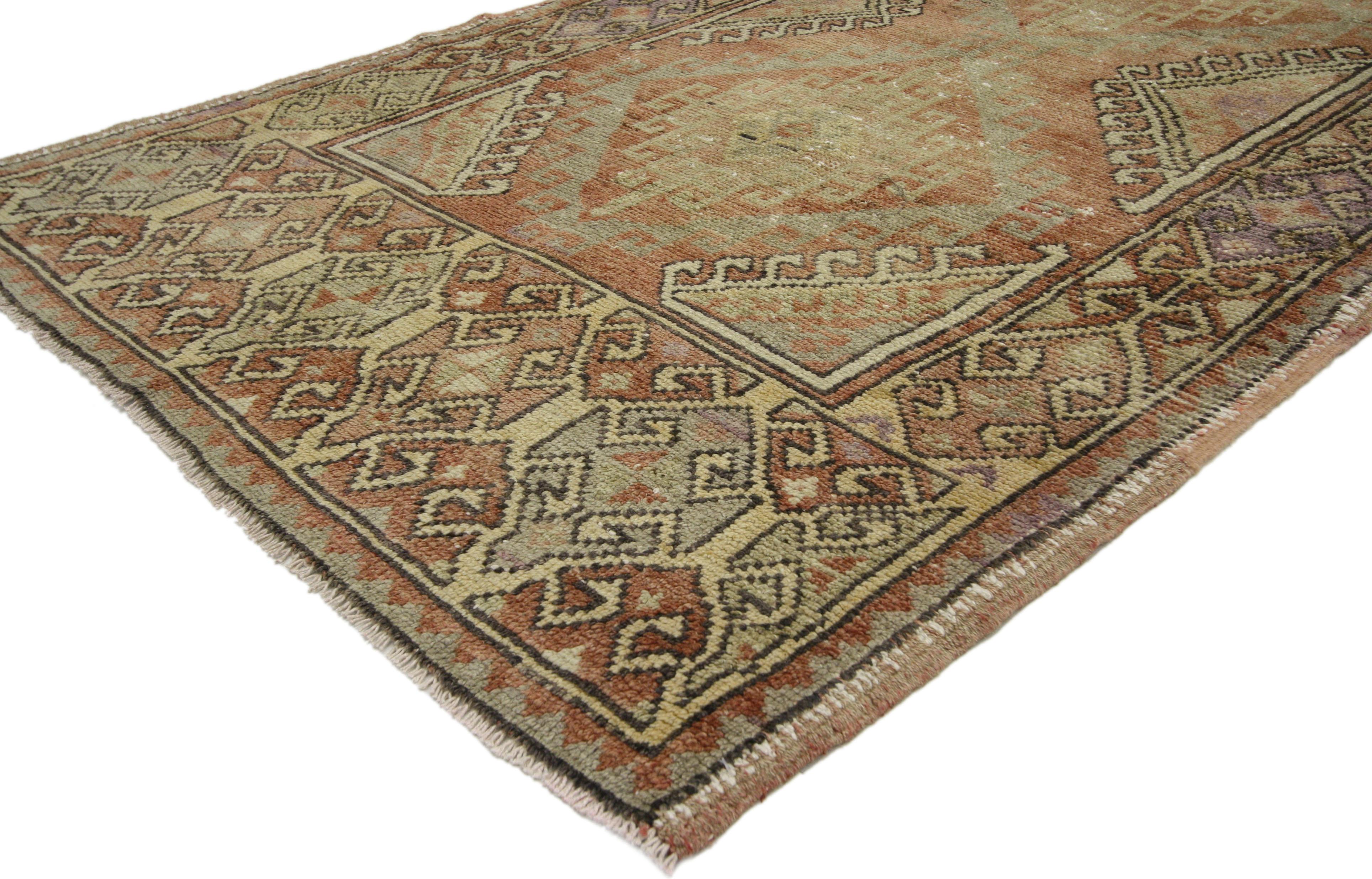 Distressed Vintage Turkish Oushak Runner, Hallway Runner For Sale 1