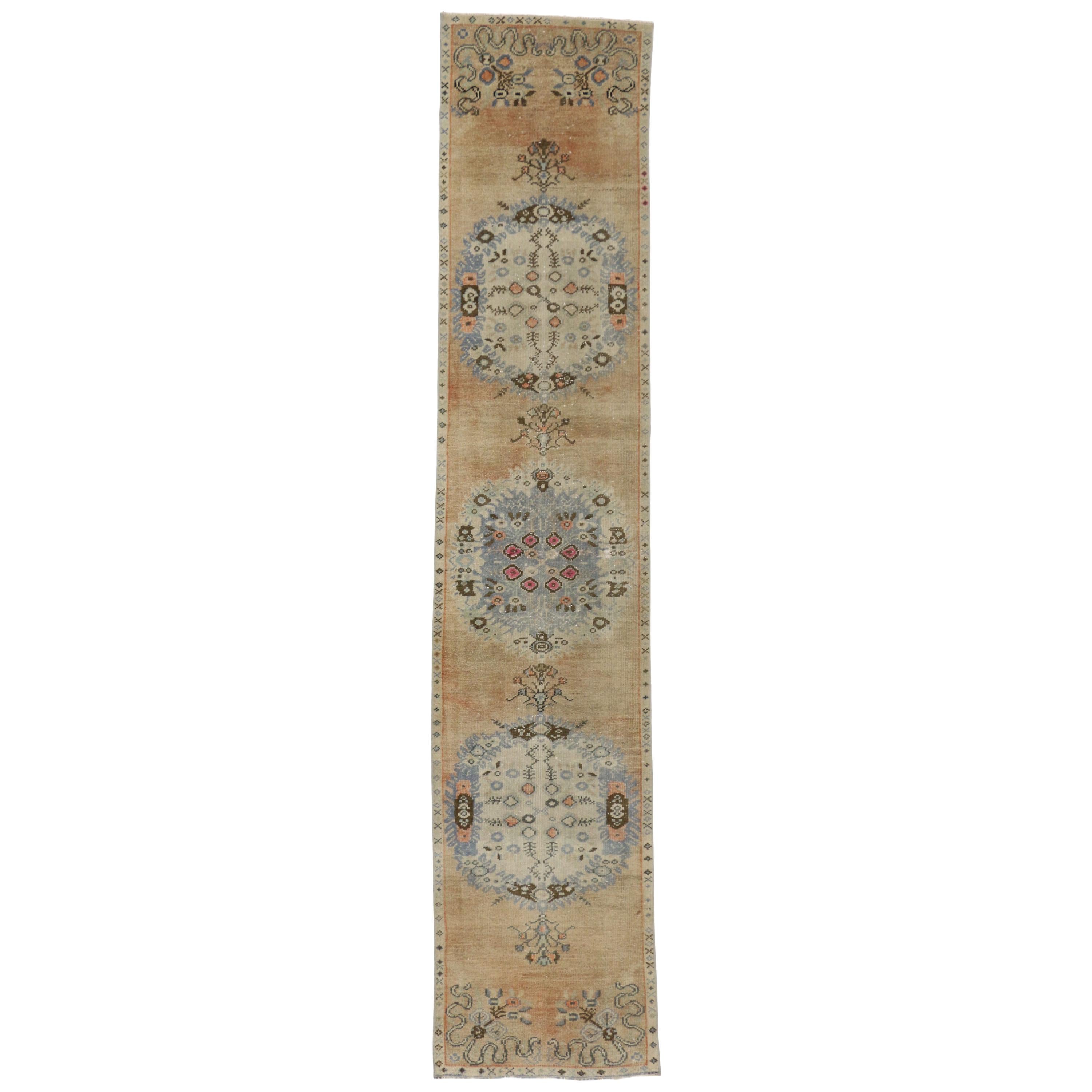 Vintage Turkish Oushak Runner, Narrow Hallway Runner For Sale at 1stDibs