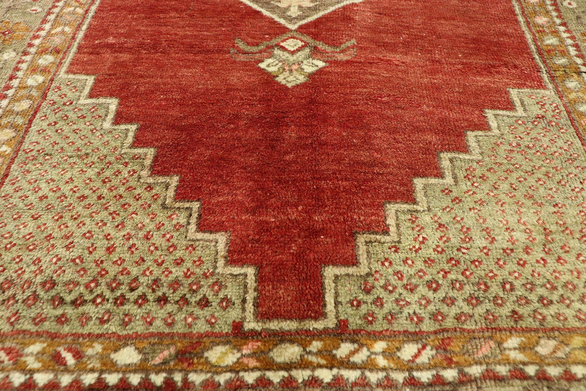 Distressed Vintage Turkish Oushak Runner with English Manor House Tudor Style In Distressed Condition For Sale In Dallas, TX