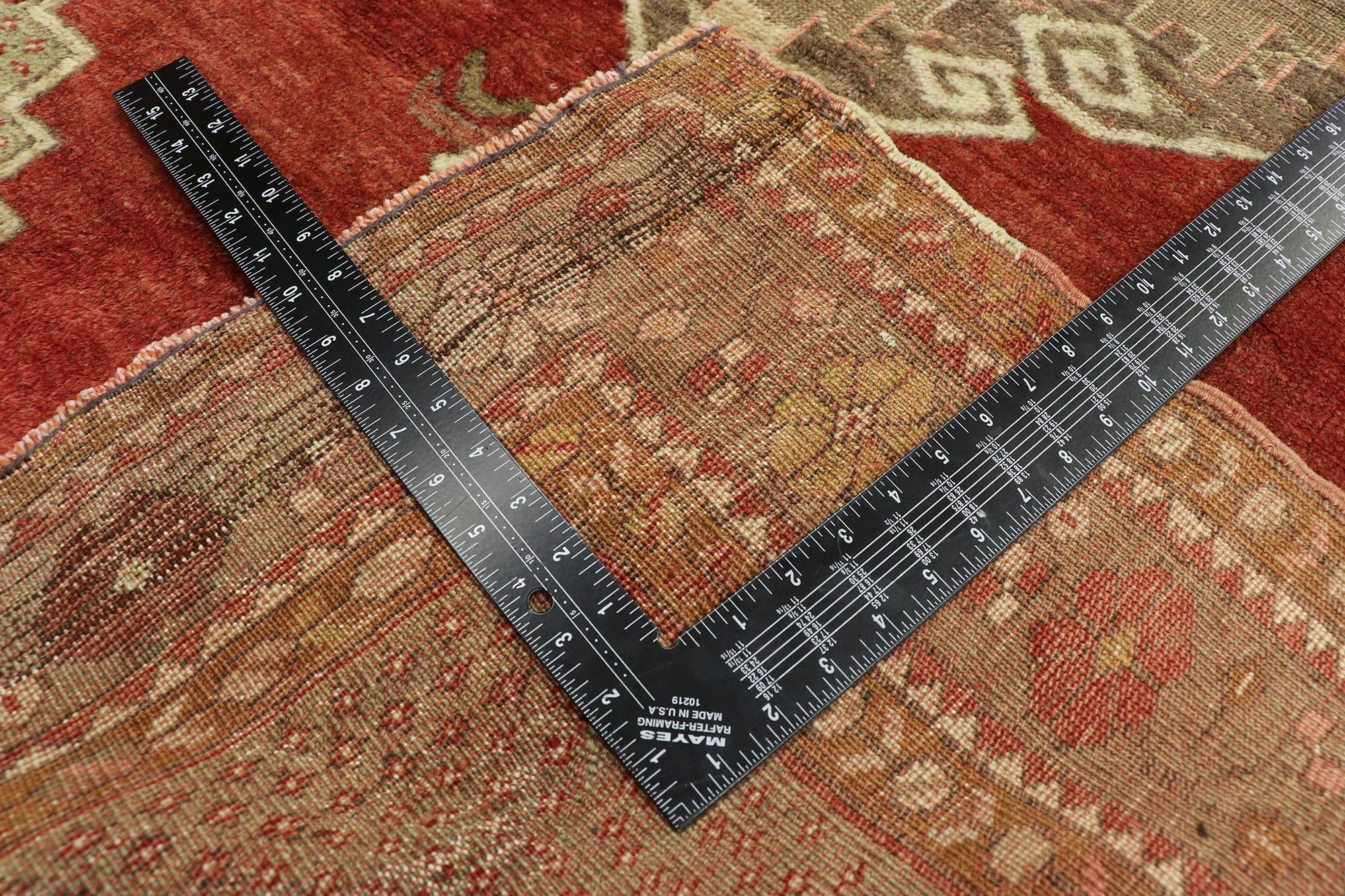 20th Century Distressed Vintage Turkish Oushak Runner with English Manor House Tudor Style For Sale