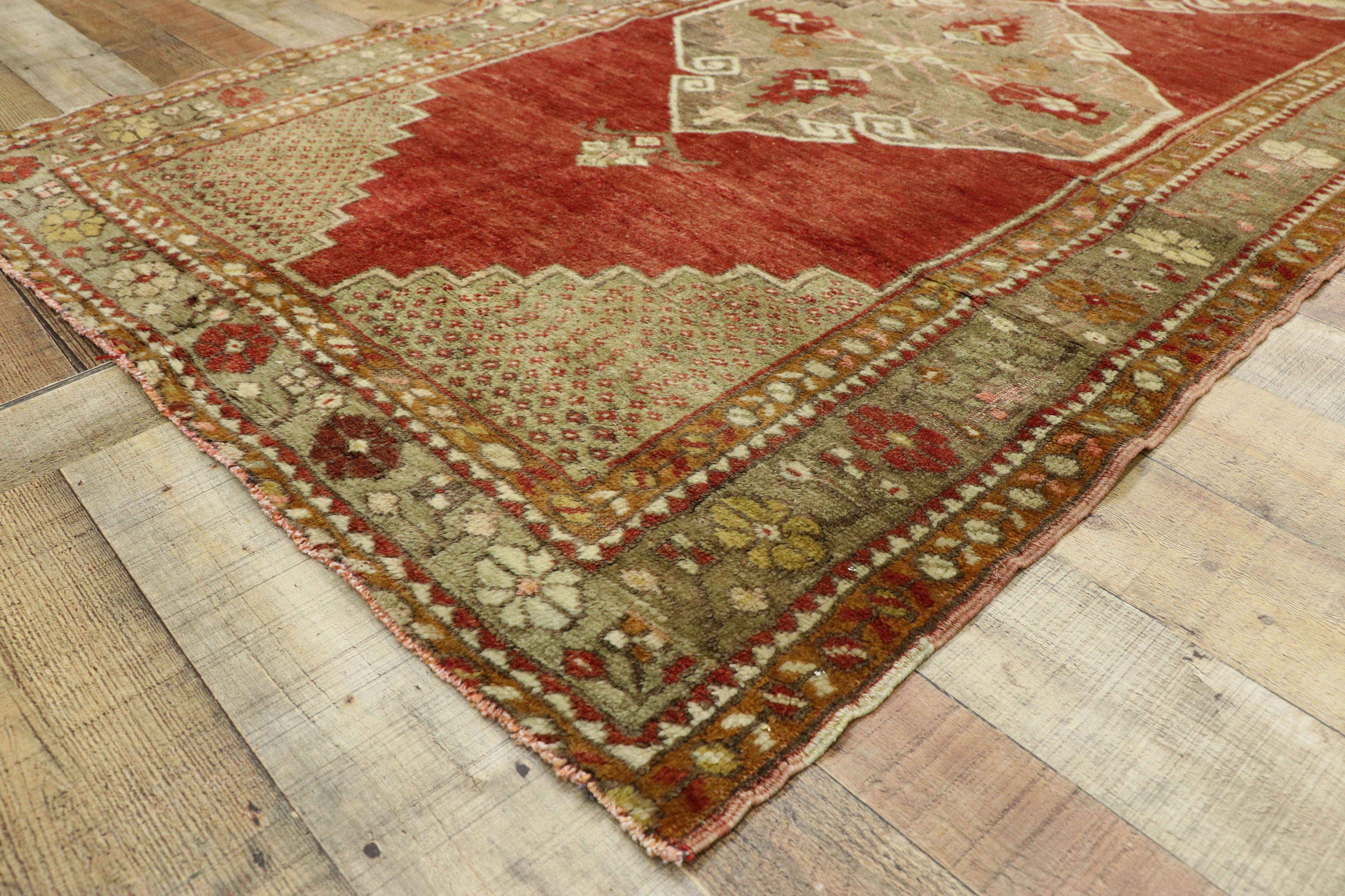Wool Distressed Vintage Turkish Oushak Runner with English Manor House Tudor Style For Sale
