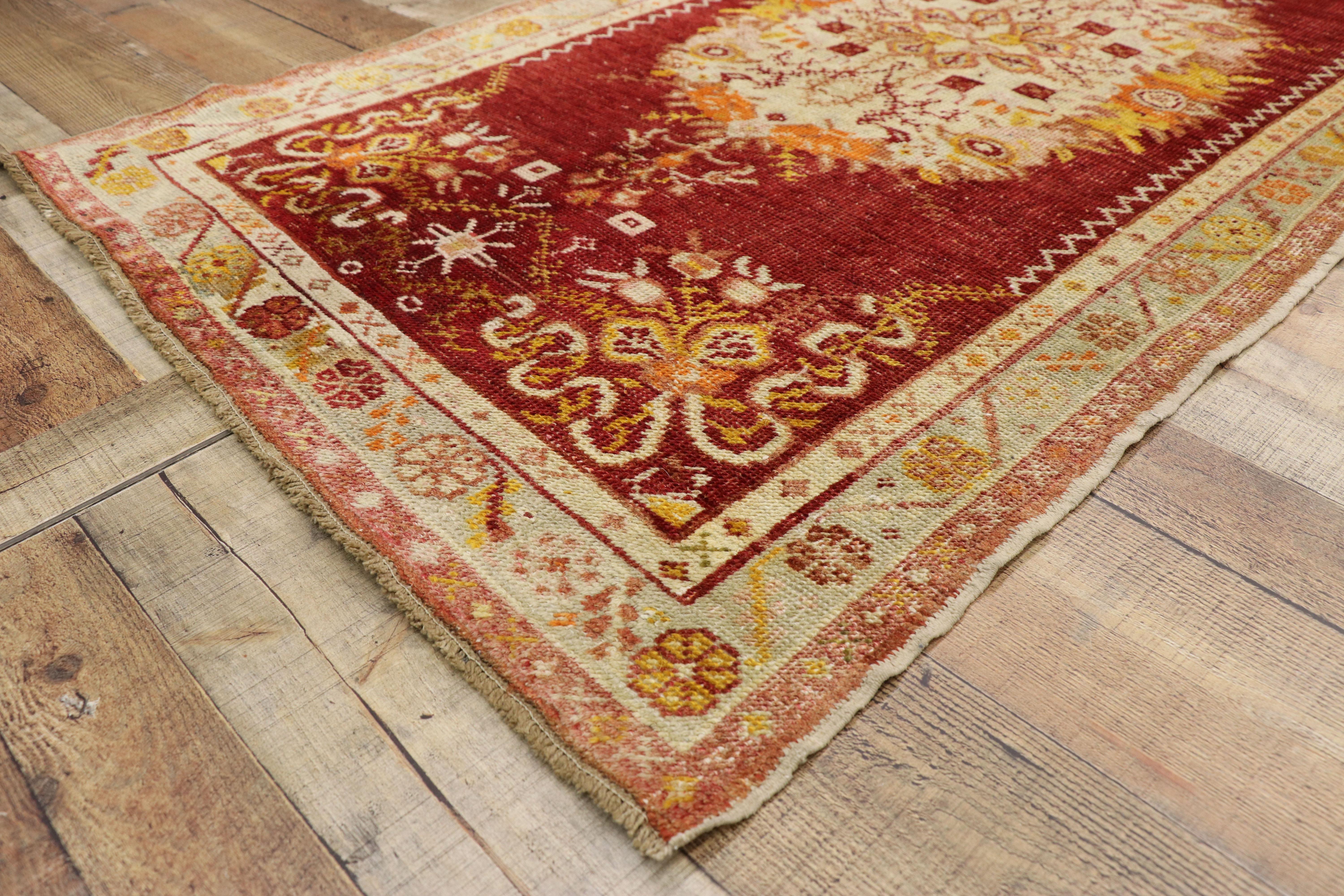 Wool Distressed Vintage Turkish Oushak Runner with French Provincial and Rococo Style For Sale