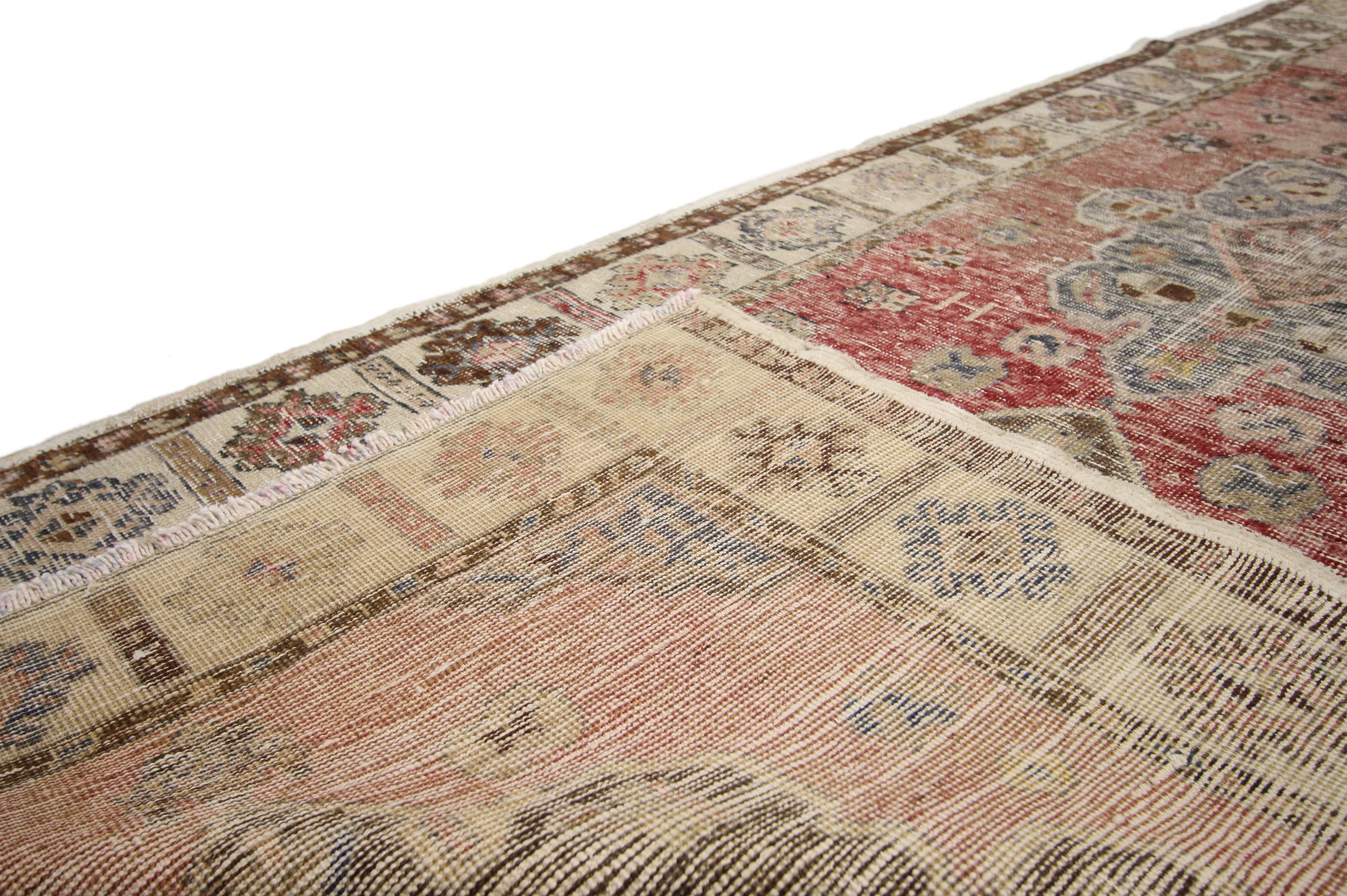 20th Century Distressed Vintage Turkish Oushak Runner with Industrial Style For Sale