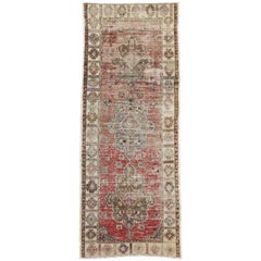 Distressed Vintage Turkish Oushak Runner with Industrial Style