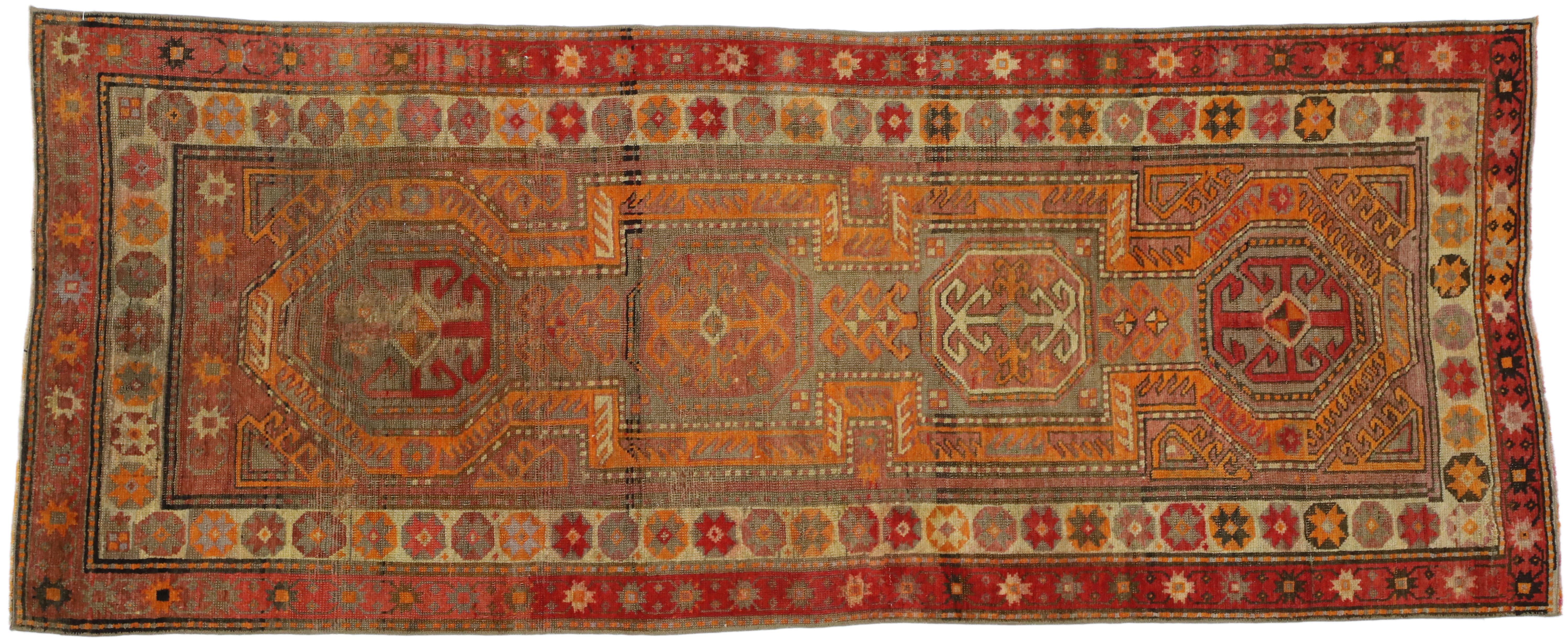 20th Century Distressed Vintage Turkish Oushak Runner with Modern Rustic Northwestern Style For Sale