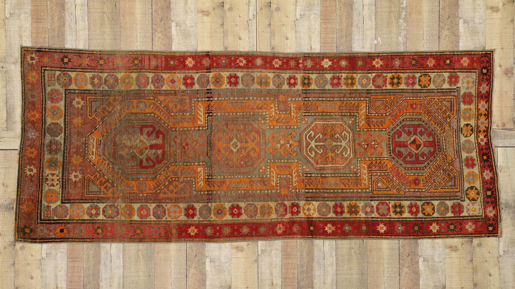 Distressed Vintage Turkish Oushak Runner with Modern Rustic Northwestern Style For Sale 2