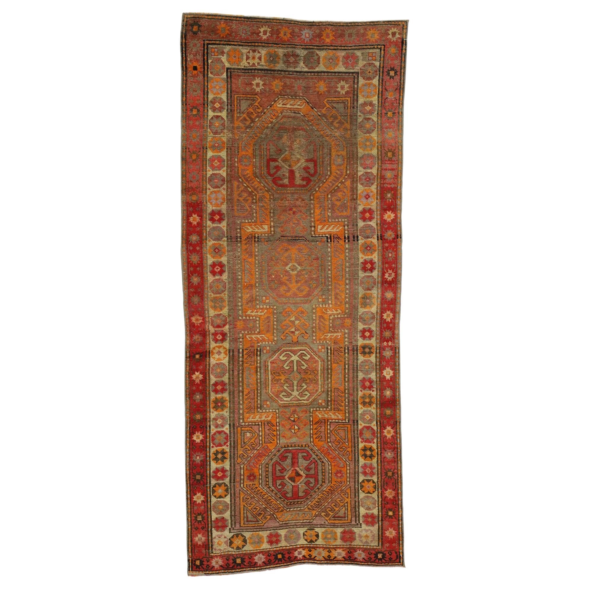 Distressed Vintage Turkish Oushak Runner with Modern Rustic Northwestern Style For Sale