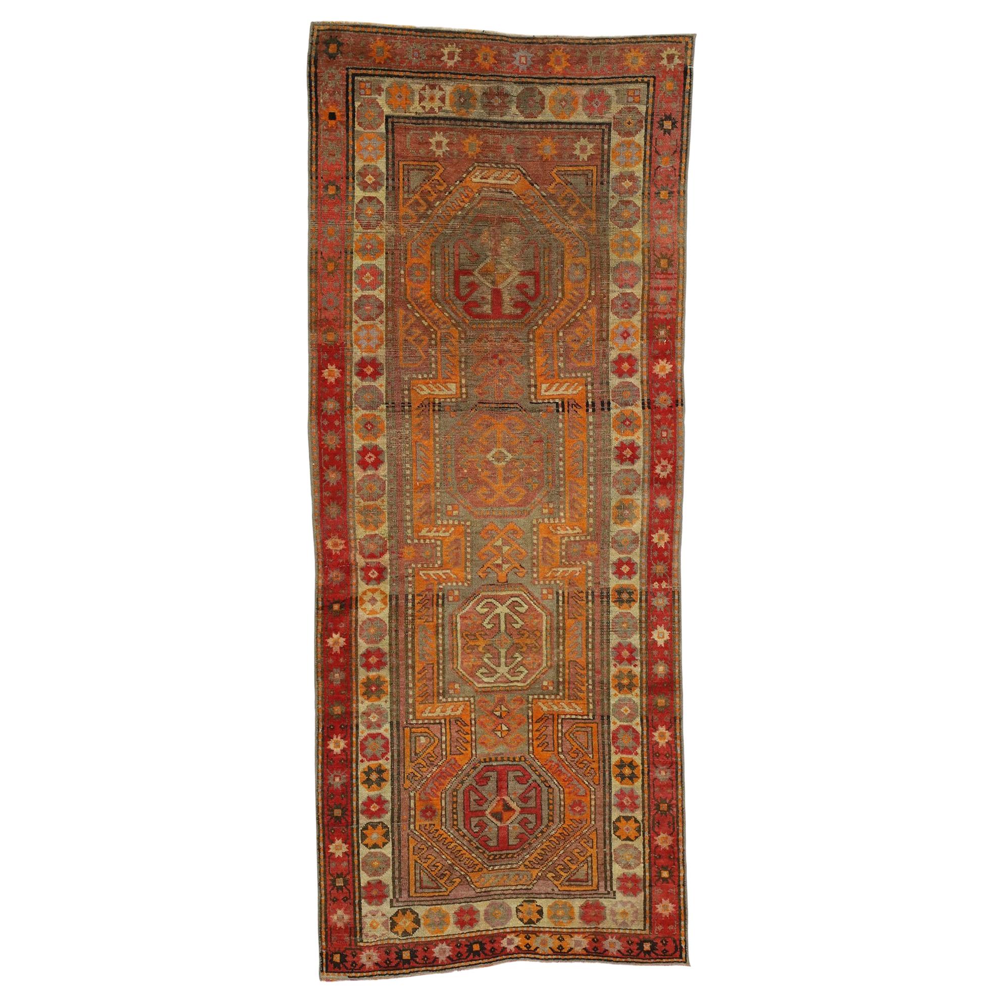 Distressed Vintage Turkish Oushak Runner with Modern Rustic Northwestern Style