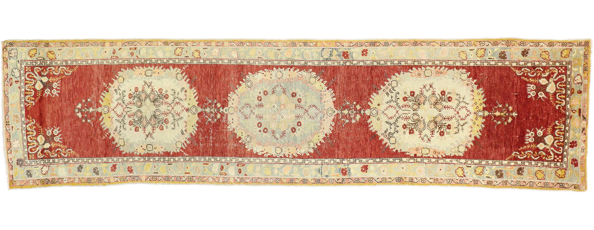 Distressed Vintage Turkish Oushak Hallway Rug For Sale 5