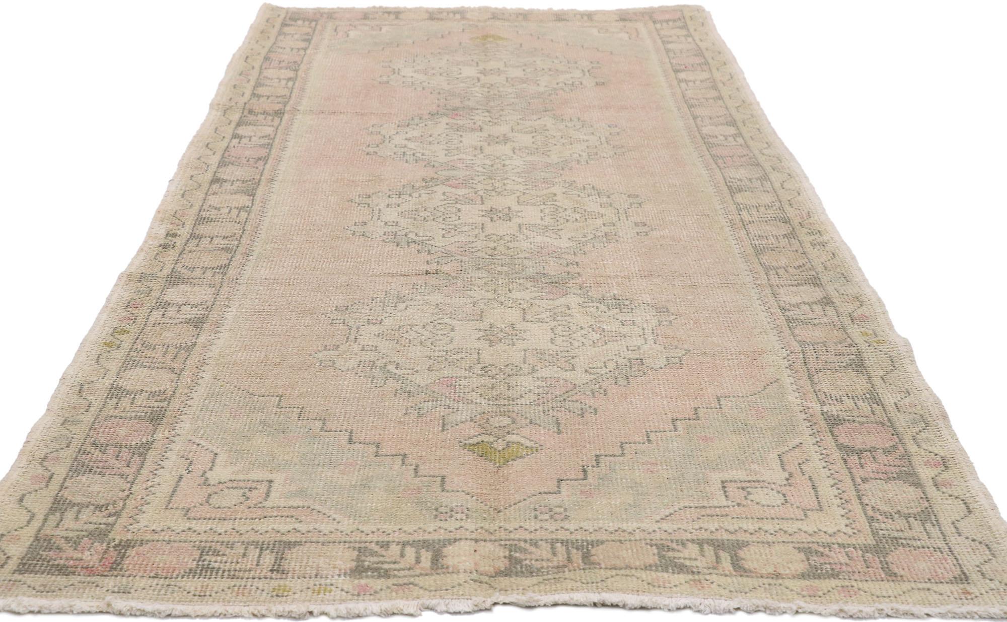 Hand-Knotted Distressed Vintage Turkish Oushak Runner with Romantic Georgian Style For Sale