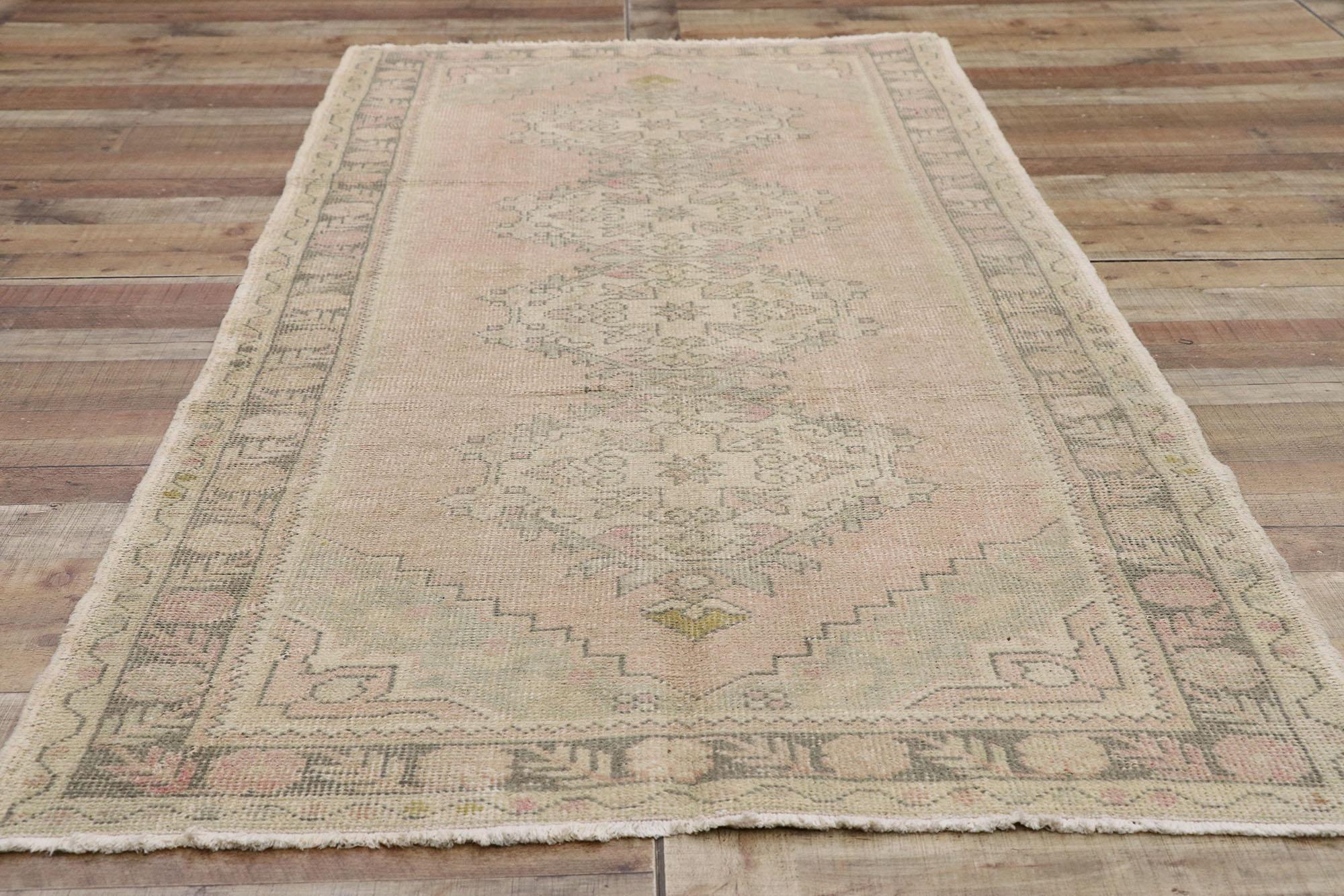 Distressed Vintage Turkish Oushak Runner with Romantic Georgian Style For Sale 1