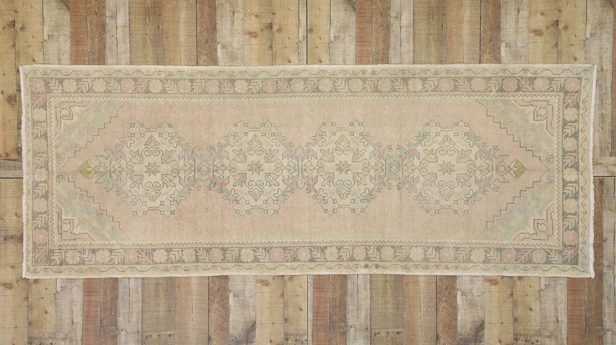 Distressed Vintage Turkish Oushak Runner with Romantic Georgian Style For Sale 2