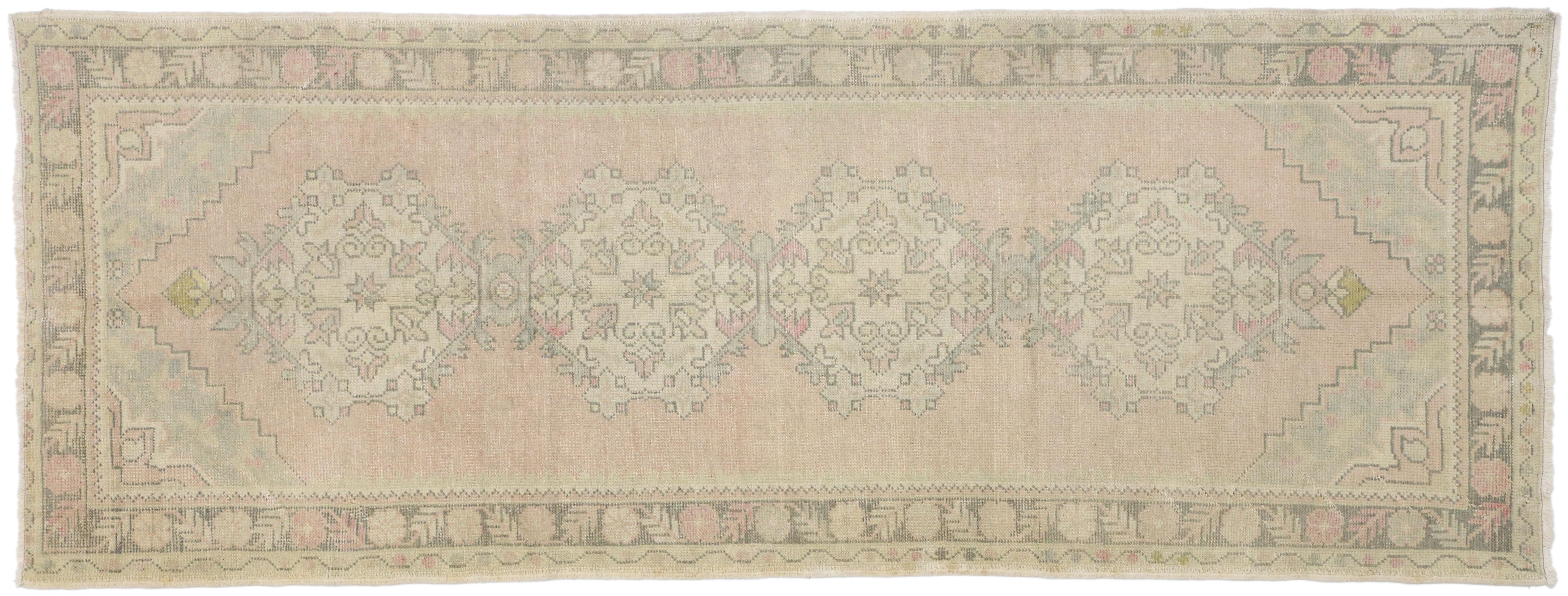 Distressed Vintage Turkish Oushak Runner with Romantic Georgian Style For Sale 3