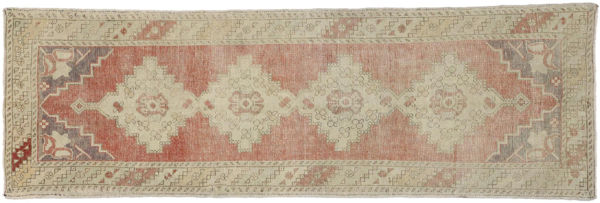 Distressed Vintage Turkish Oushak Runner with Romantic Rustic Style For Sale 3