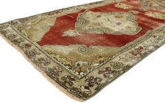 Distressed Vintage Turkish Oushak Runner with Rustic Lodge Style