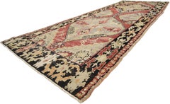 Distressed Vintage Turkish Oushak Runner with Rustic Lodge Style
