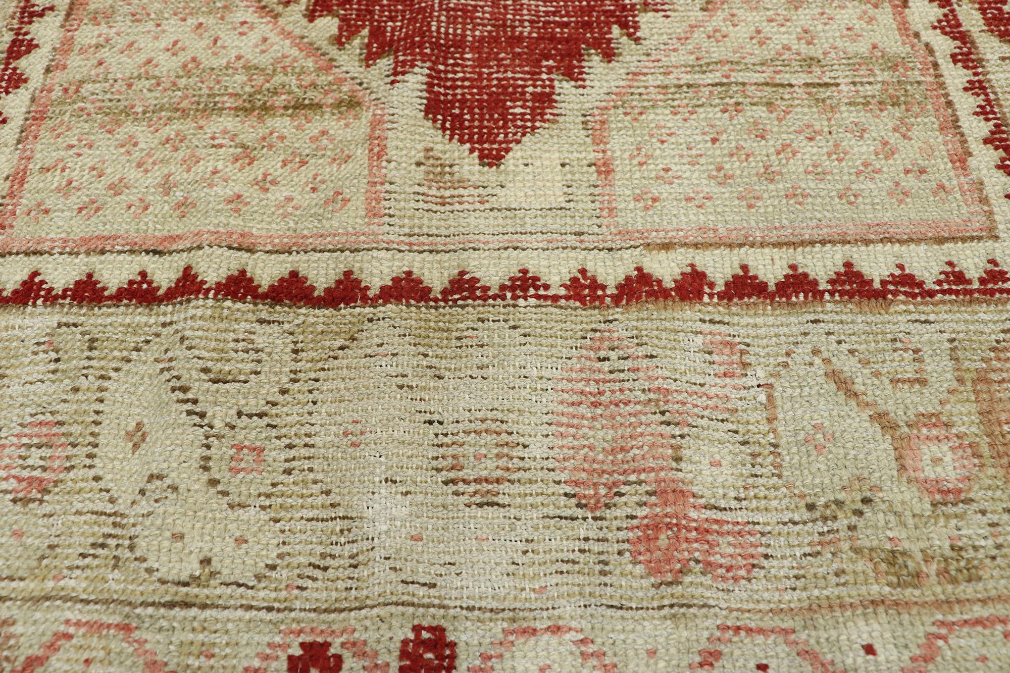 Distressed Vintage Turkish Oushak Runner with Rustic Neoclassical Style In Distressed Condition For Sale In Dallas, TX