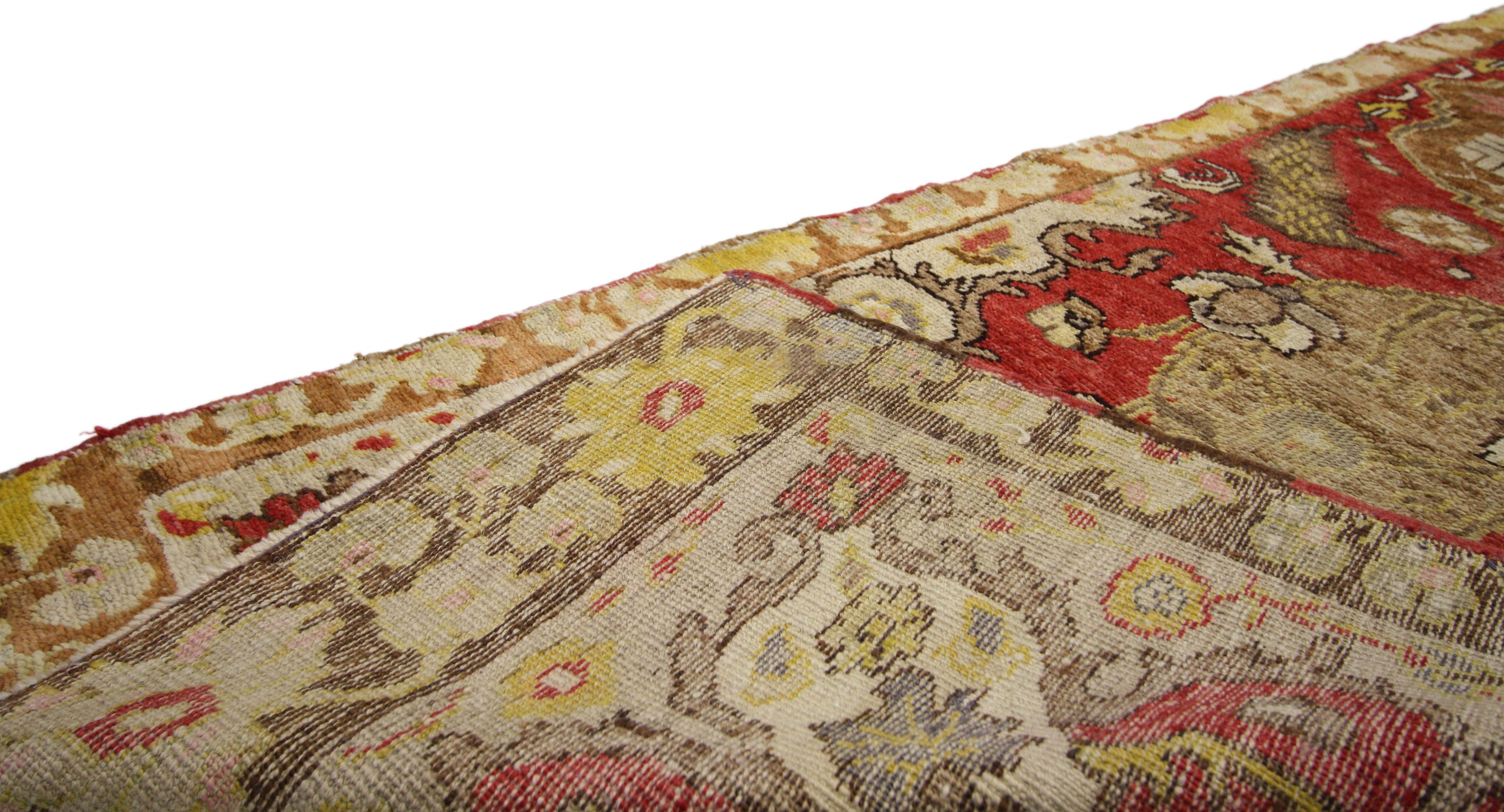 20th Century Distressed Vintage Turkish Oushak Runner with Rustic Neoclassical Style For Sale