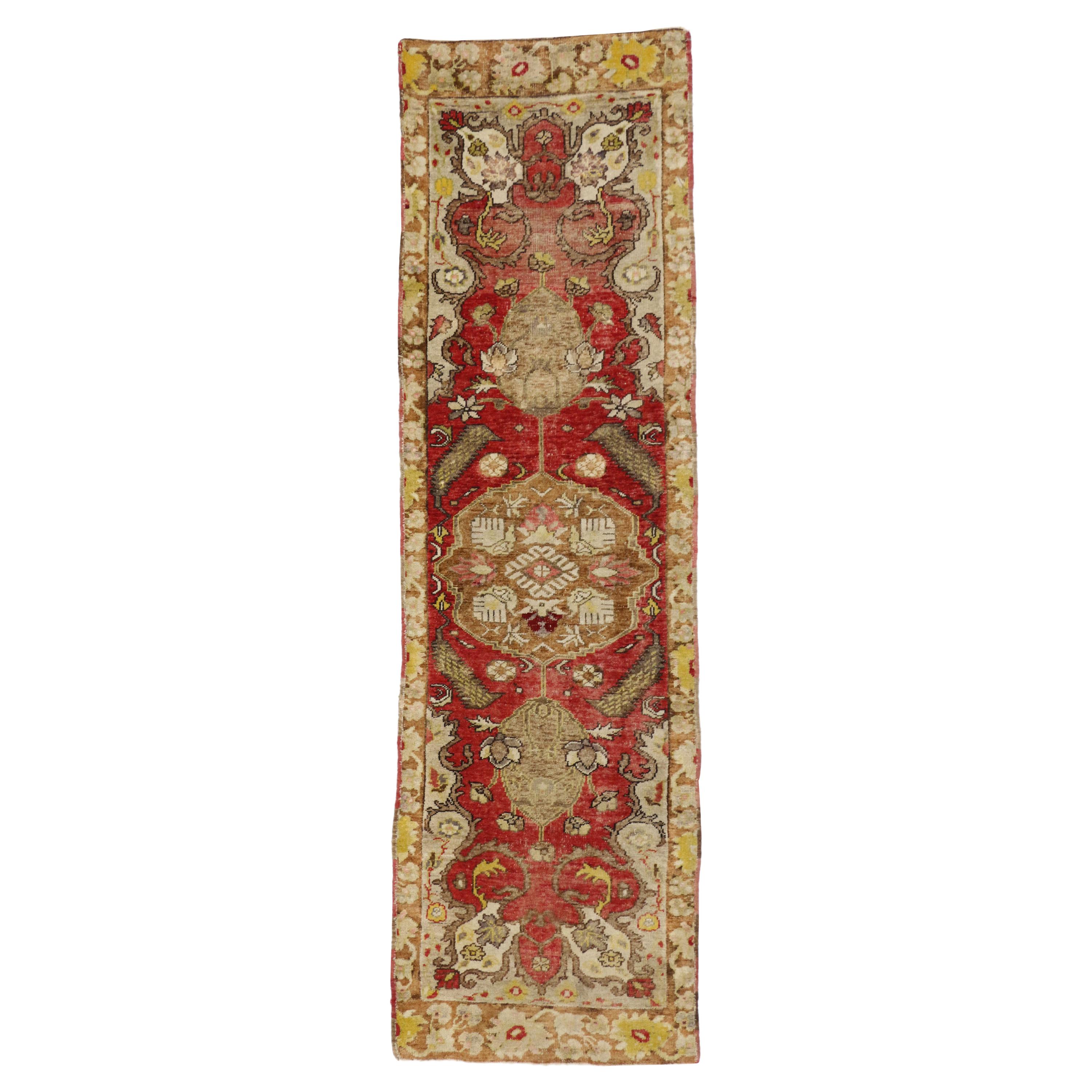 Distressed Vintage Turkish Oushak Runner with Rustic Neoclassical Style