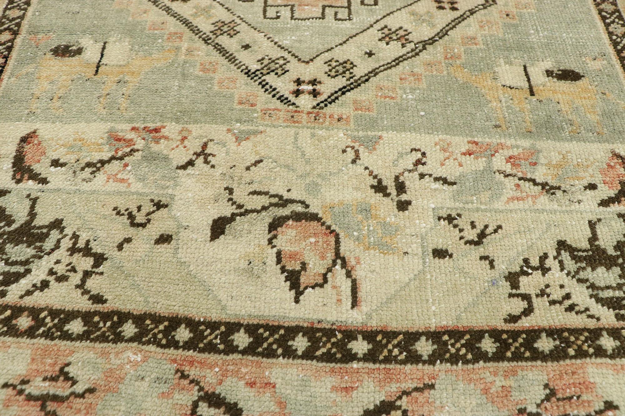 Distressed Vintage Turkish Oushak Runner with Rustic Prairie Style In Good Condition For Sale In Dallas, TX