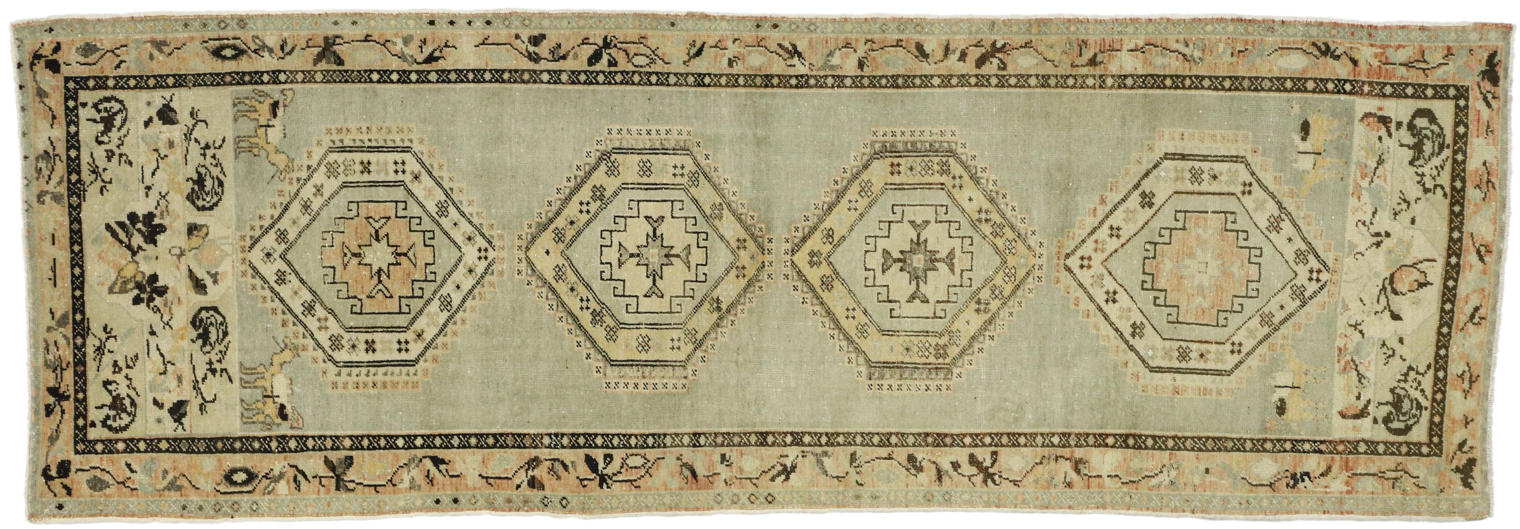 Distressed Vintage Turkish Oushak Runner with Rustic Prairie Style For Sale 3