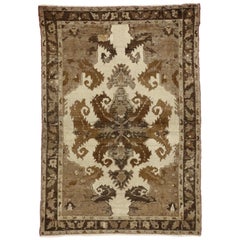 Distressed Vintage Turkish Oushak with Black Forest Style, Warm Earth Tones