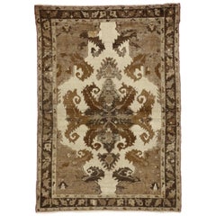 Oushak turco vintage envejecido con estilo Black Forest, tonos tierra cálidos