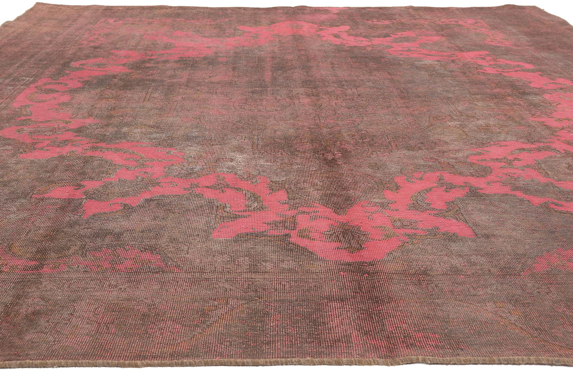 Hand-Knotted Vintage Turkish Overdyed Rug, Modern Industrial Meets Maximalist Bohemian For Sale