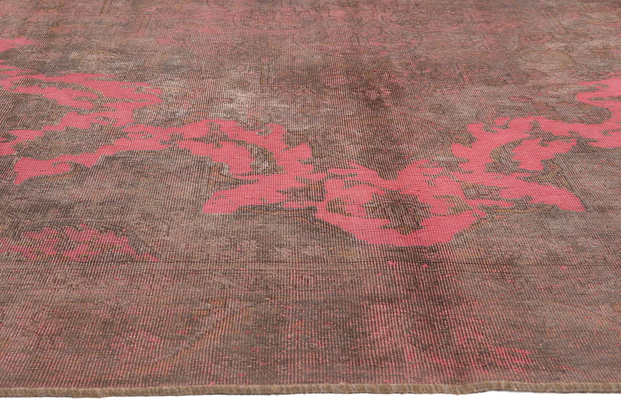 Vintage Turkish Overdyed Rug, Modern Industrial Meets Maximalist Bohemian In Distressed Condition For Sale In Dallas, TX