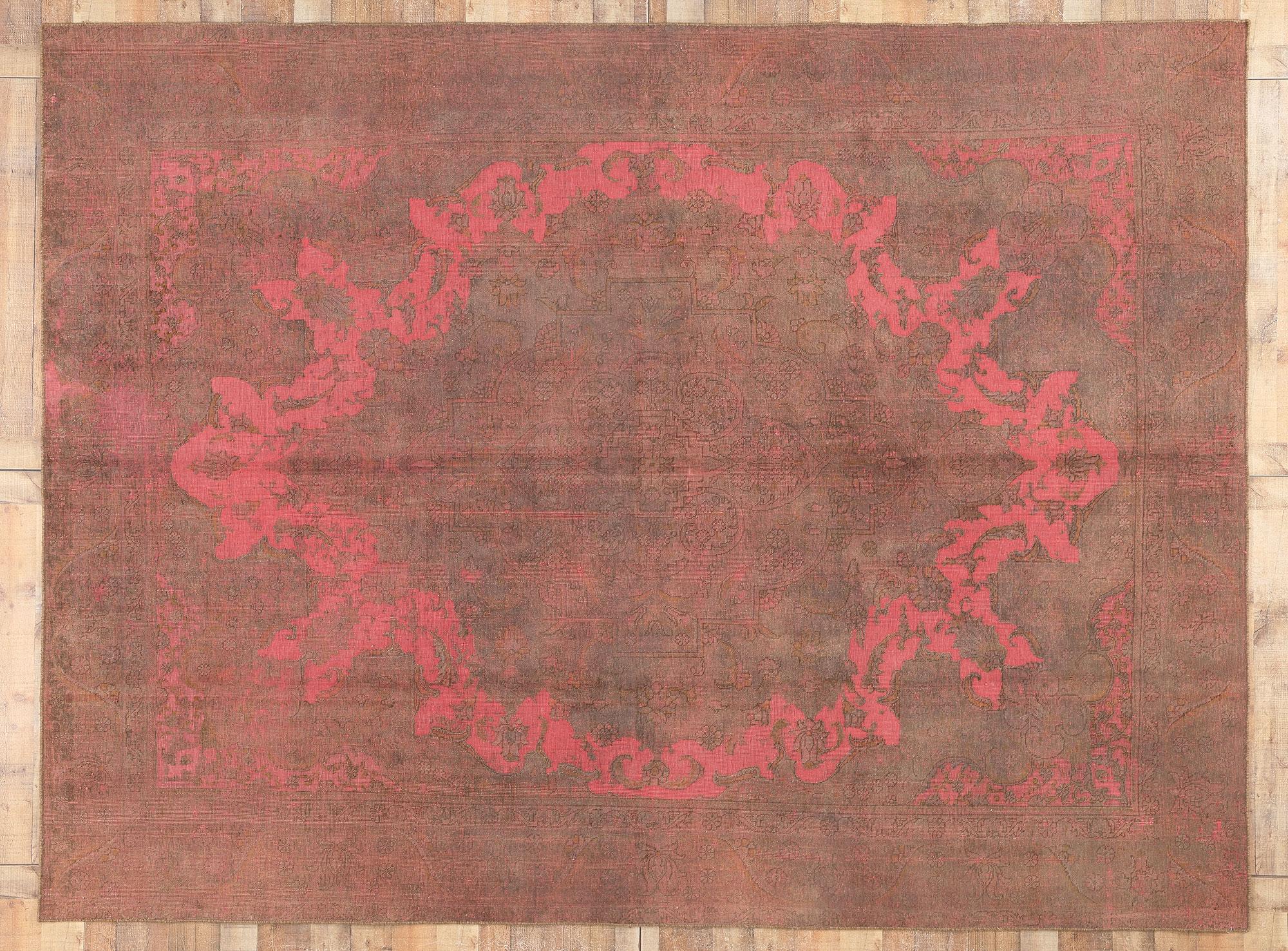 Vintage Turkish Overdyed Rug, Modern Industrial Meets Maximalist Bohemian For Sale 3