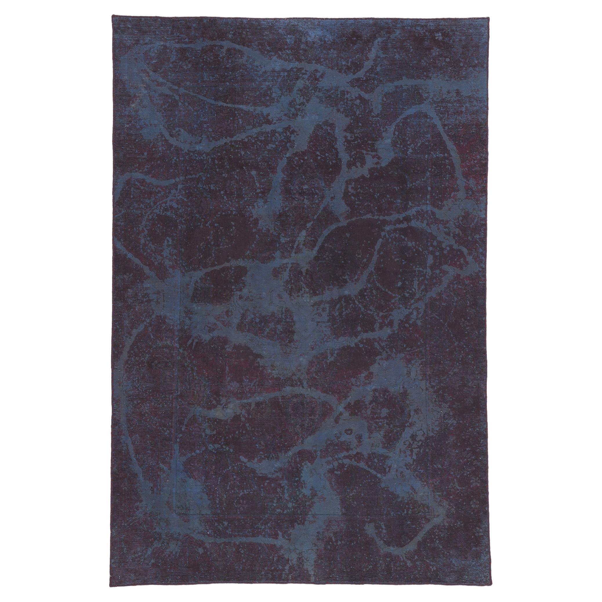 Vintage Turkish Overdyed Rug, Abstract Expressionism Meets Atmospheric Elegance