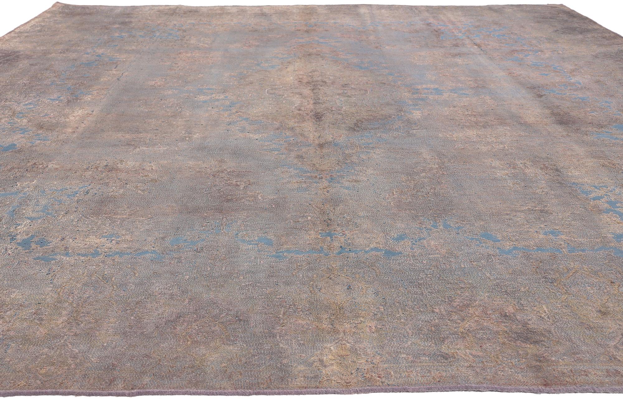 Industrial Vintage Turkish Overdyed Rug, French Provincial Meets Modern Bridgerton Style For Sale