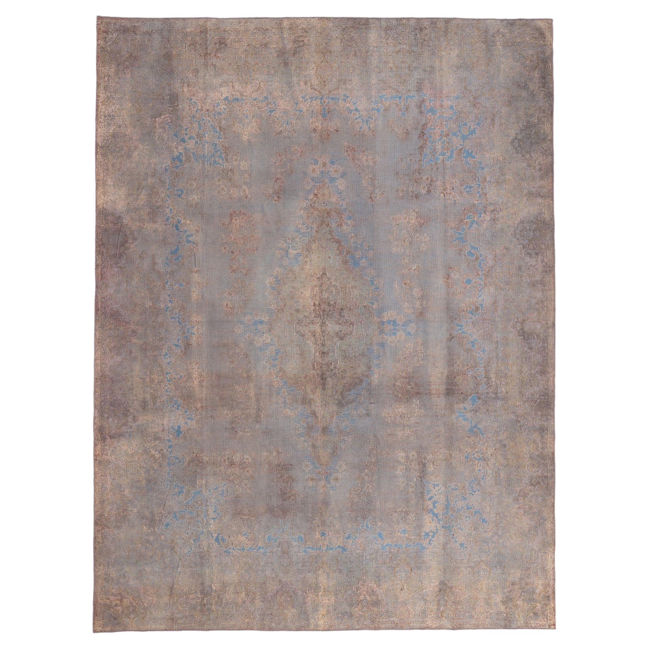 Vintage Turkish Overdyed Rug, French Provincial Meets Modern Bridgerton Style For Sale