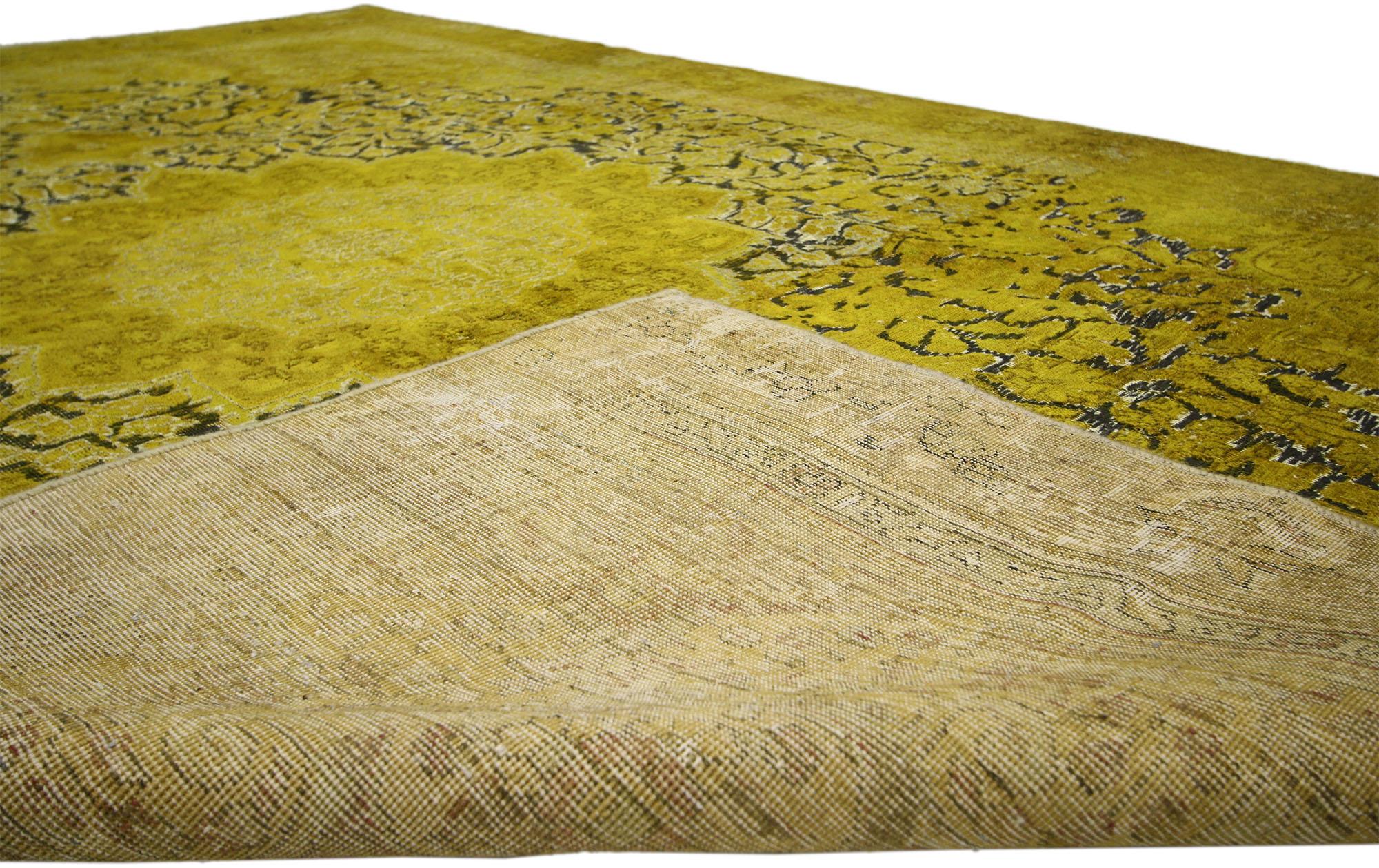 Distressed Vintage Turkish Overdyed Rug with Modern Hollywood Regency Style 4