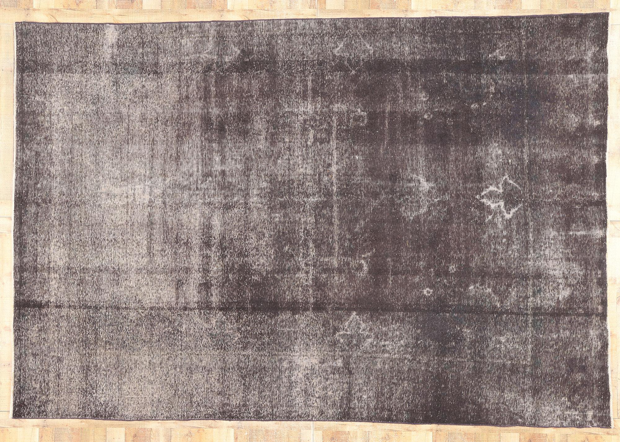 Vintage Turkish Overdyed Rug, Modern Industrial Meets Raw & Refined Bauhaus For Sale 1